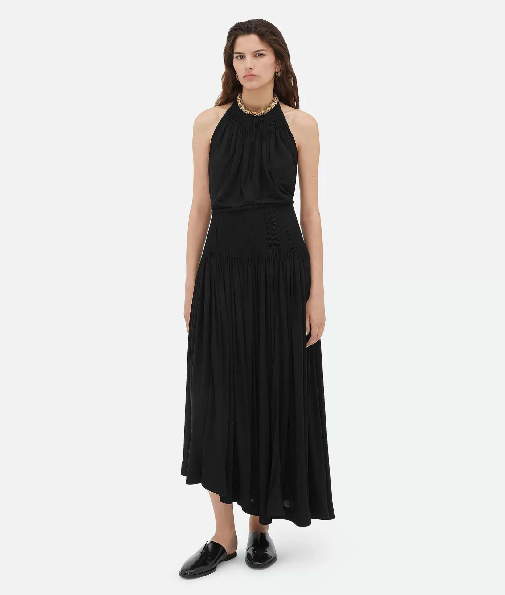 Dresses>Bottega Veneta Light Viscose Jersey Plisse Dress Black