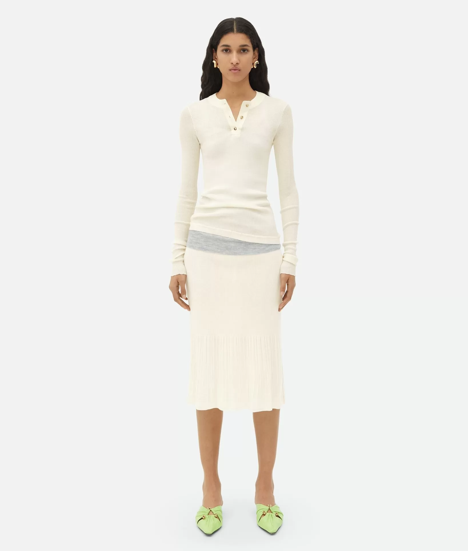 Skirts>Bottega Veneta Light Wool Midi Skirt Chalk