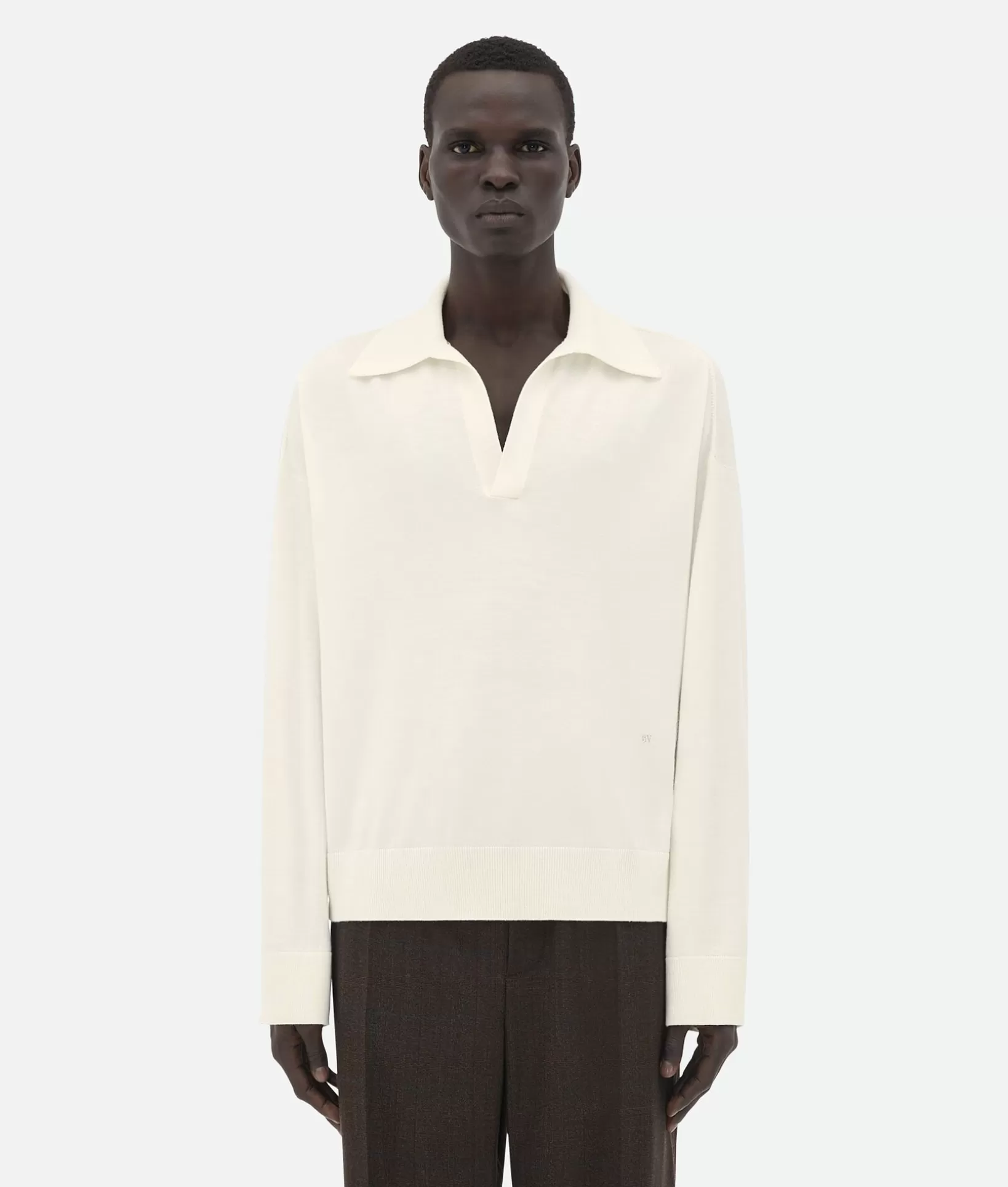 Knitwear>Bottega Veneta Light Wool Polo Chalk