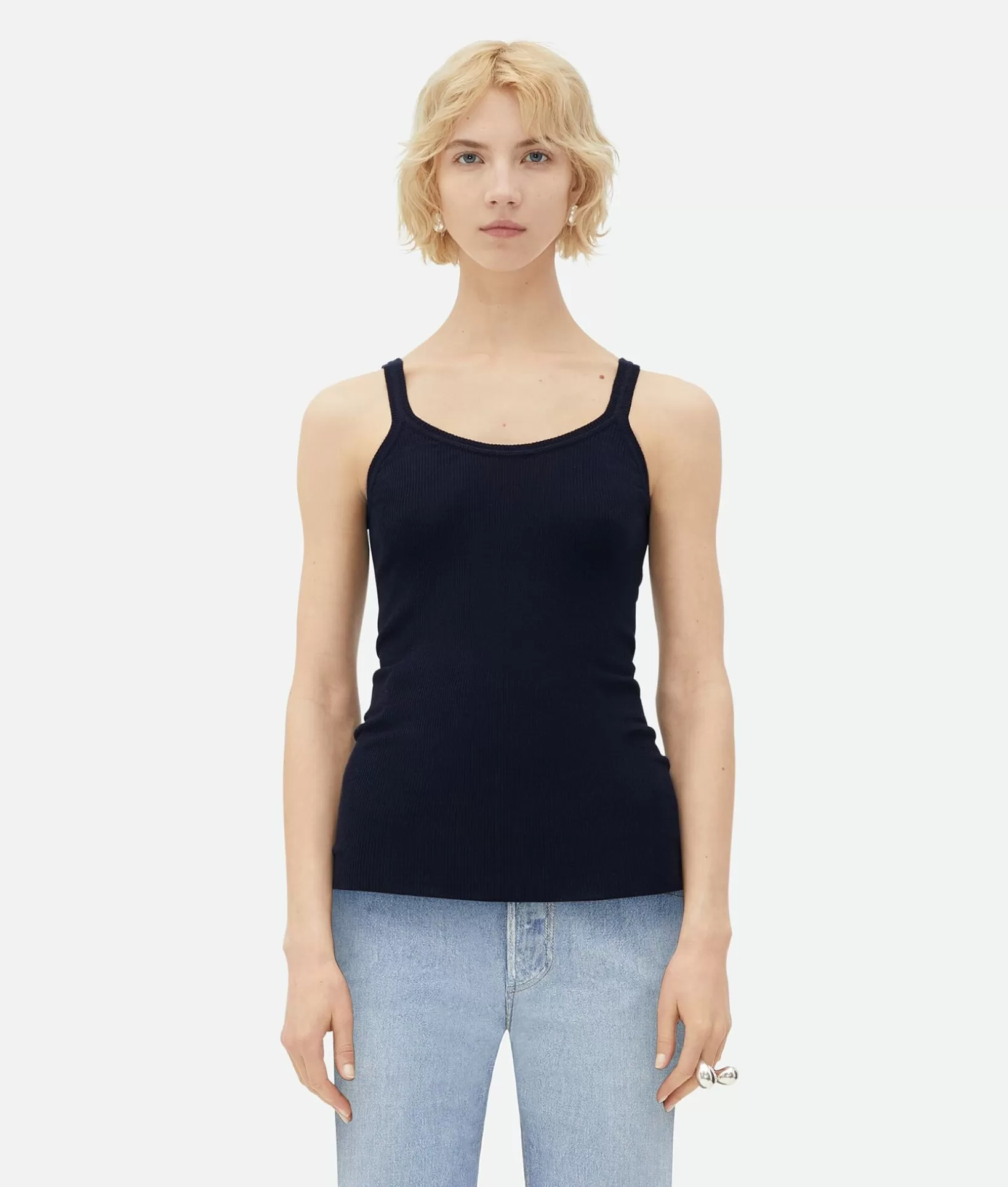 Tops And T-Shirts>Bottega Veneta Light Wool Slim Tank Top Abyss