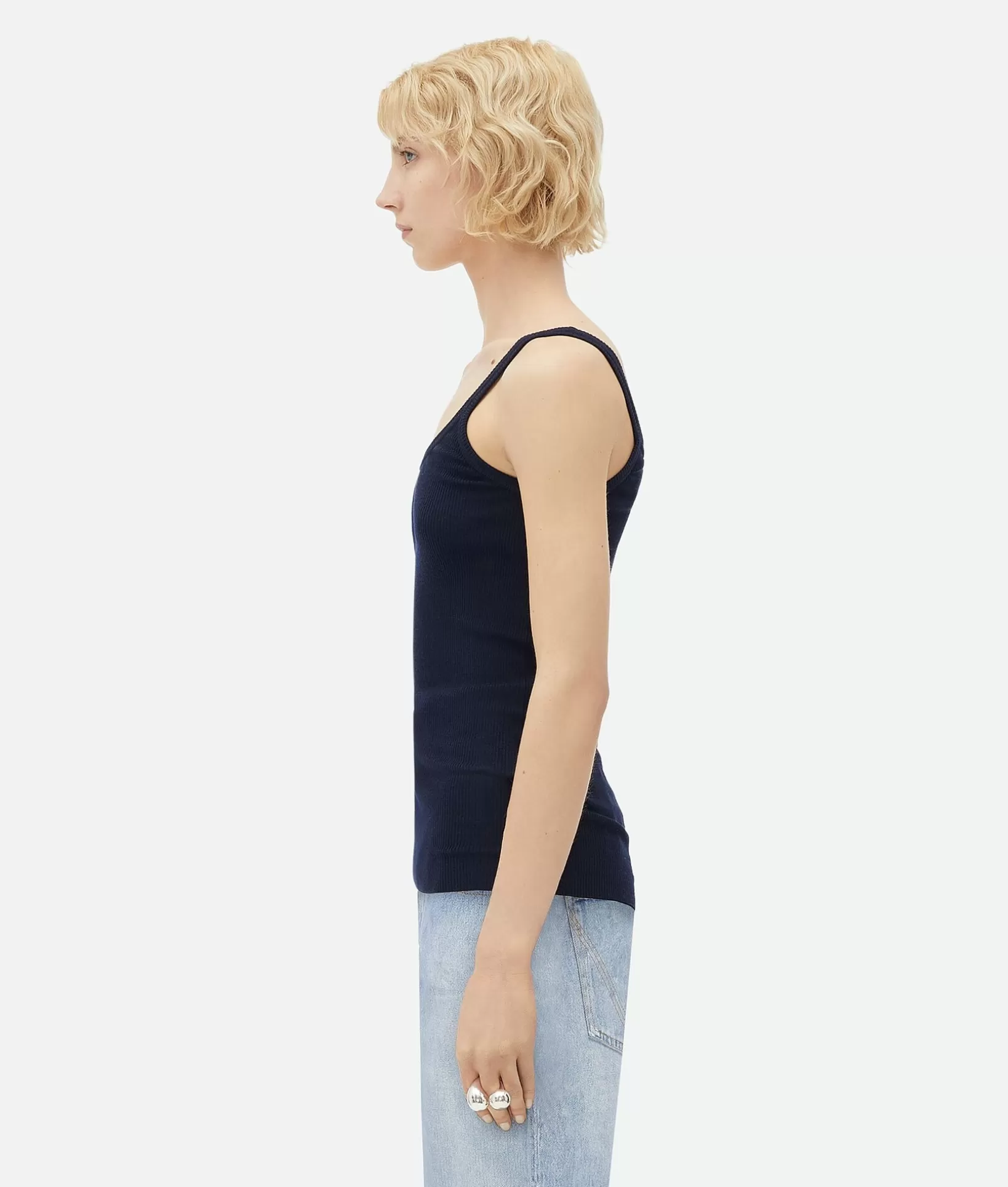 Tops And T-Shirts>Bottega Veneta Light Wool Slim Tank Top Abyss