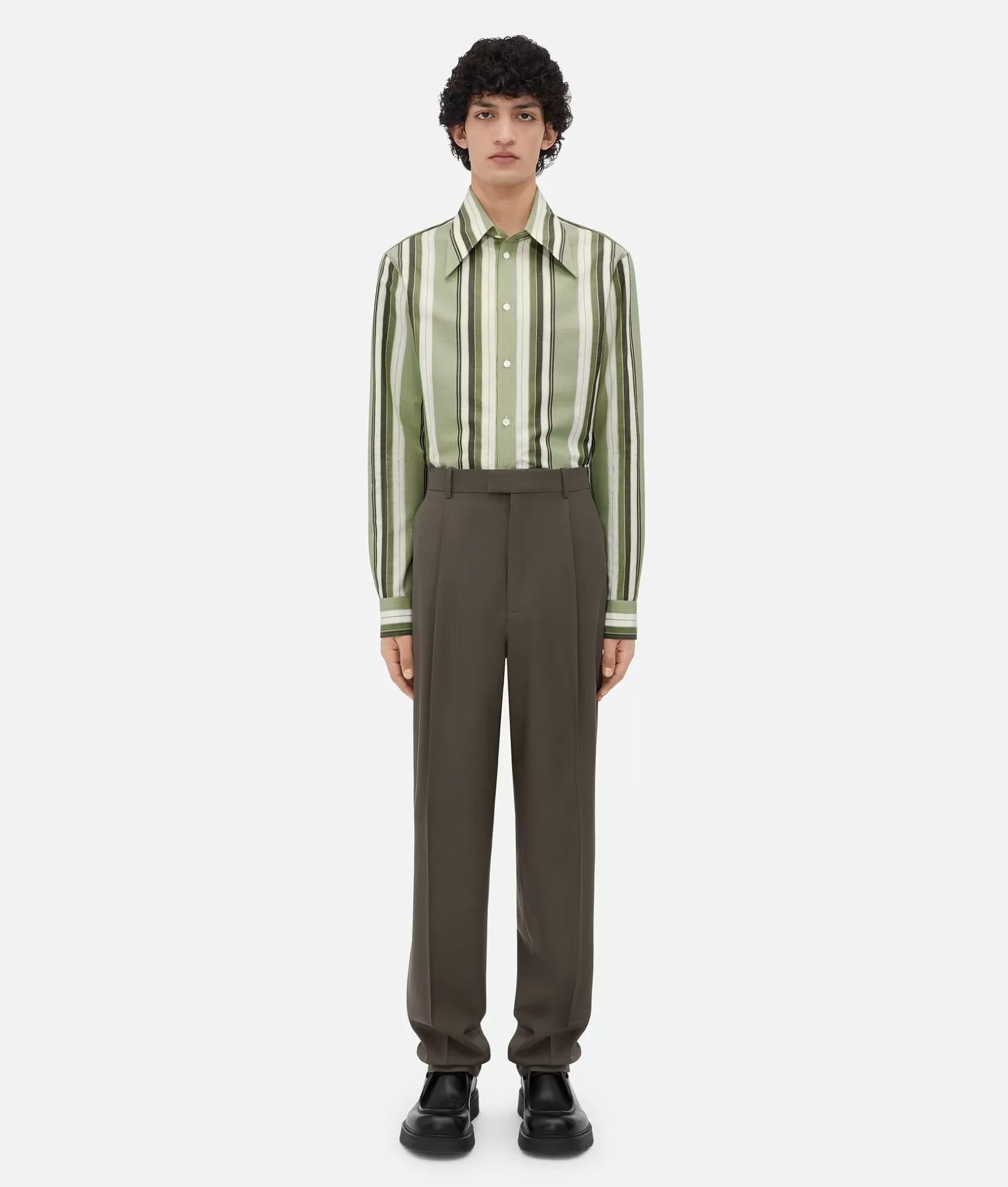 Trousers And Shorts>Bottega Veneta Light Wool Twill Trousers Olive