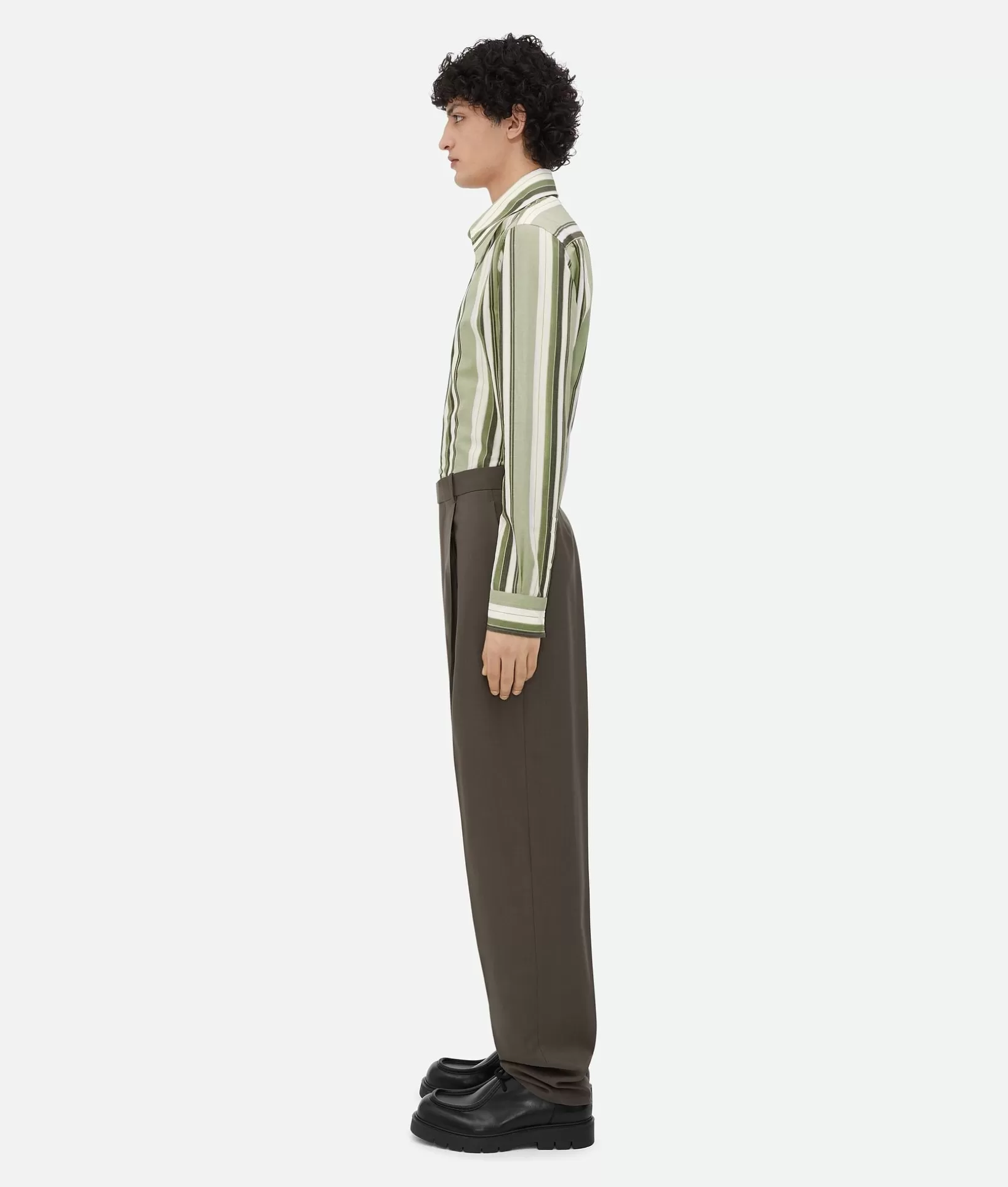 Trousers And Shorts>Bottega Veneta Light Wool Twill Trousers Olive