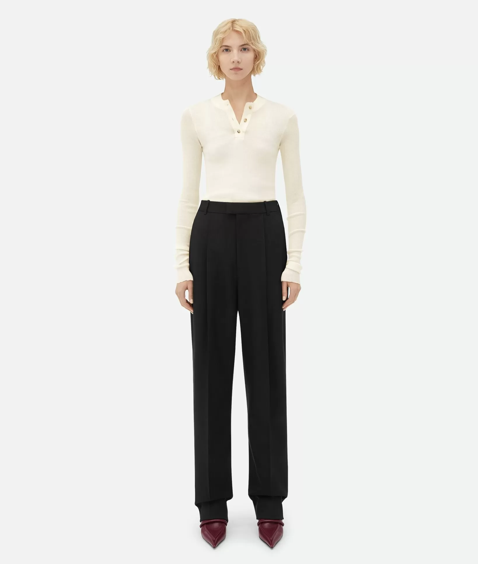 Trousers And Shorts>Bottega Veneta Light Wool Wide Leg Pants Black