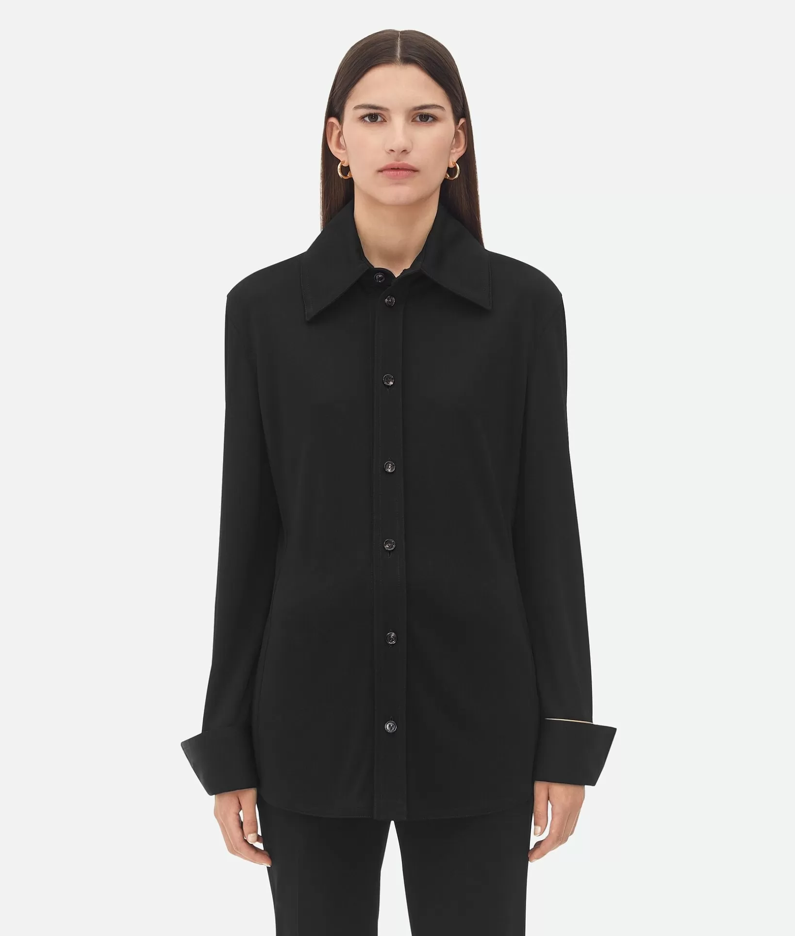 Shirts>Bottega Veneta Matt Fluid Viscose Jersey Shirt Black