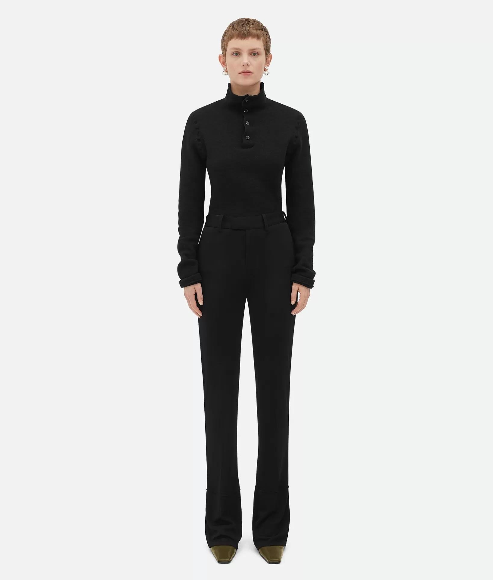 Trousers And Shorts>Bottega Veneta Matt Viscose Jersey Flared Trousers Black