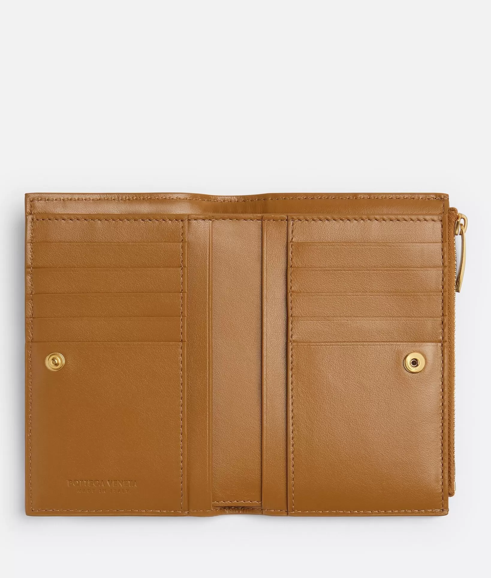 Long Wallets>Bottega Veneta Medium Bi-Fold Zip Wallet Camel