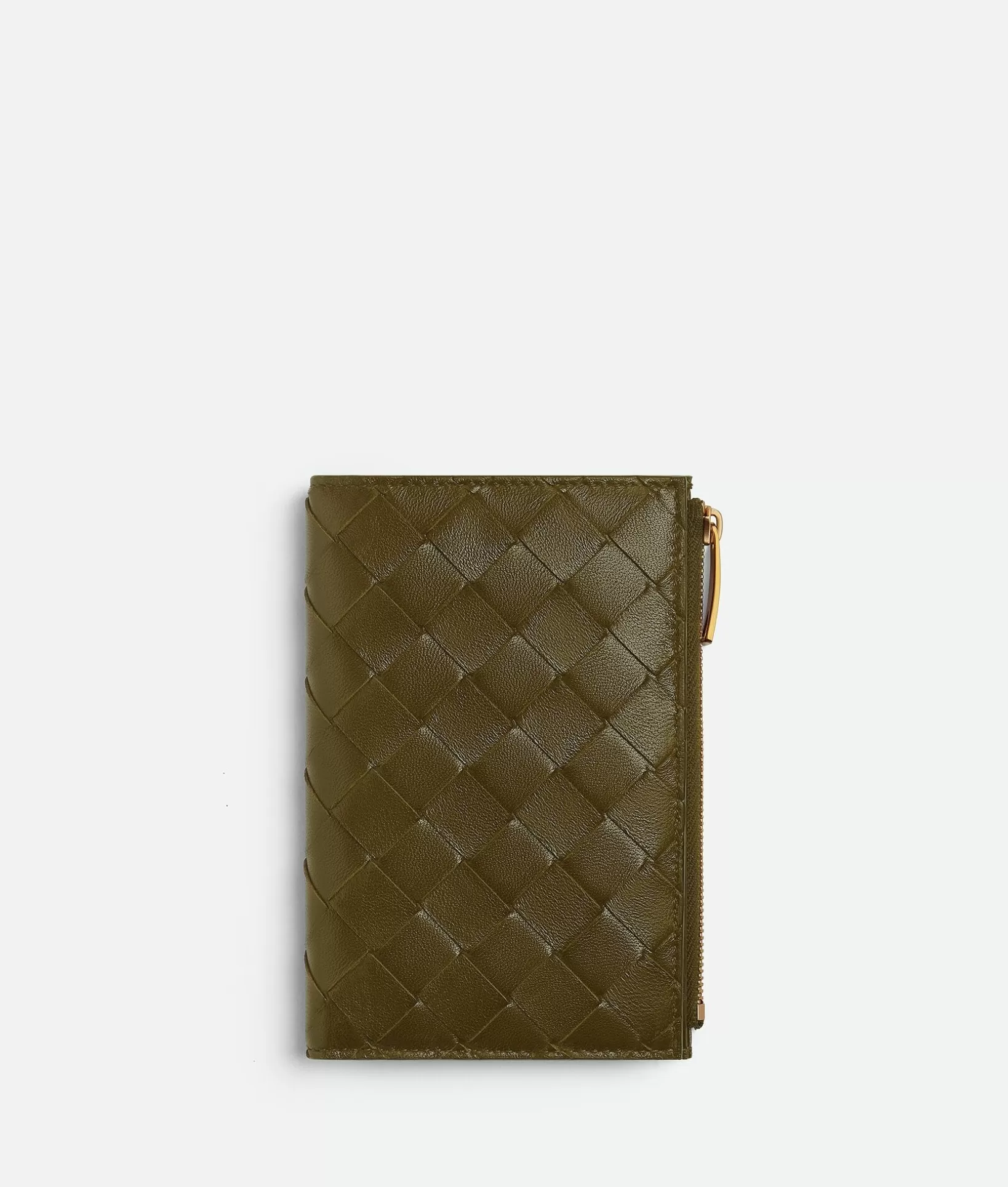 Long Wallets>Bottega Veneta Medium Intrecciato Bi-Fold Zip Wallet Olive oil