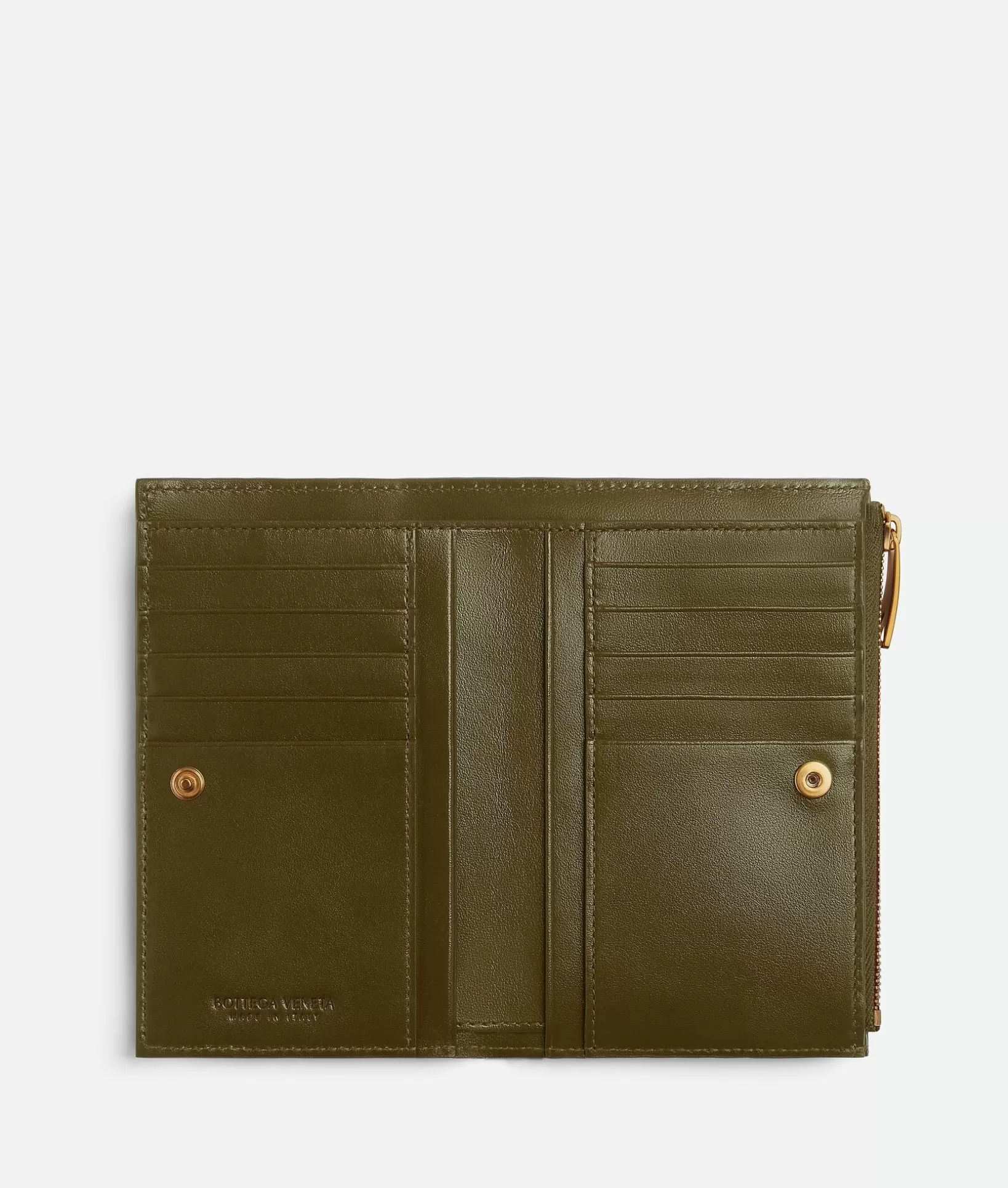 Long Wallets>Bottega Veneta Medium Intrecciato Bi-Fold Zip Wallet Olive oil