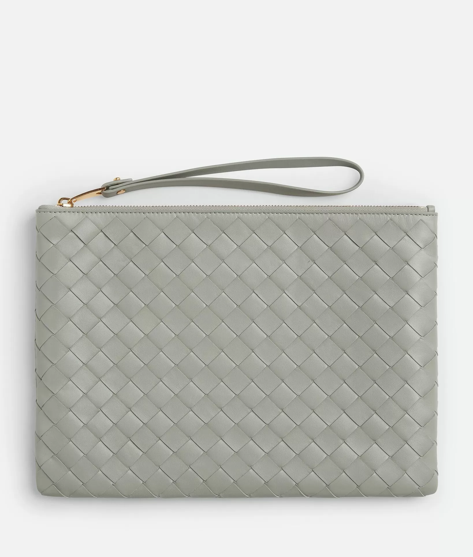 Pouches>Bottega Veneta Medium Intrecciato Flat Pouch Agate grey