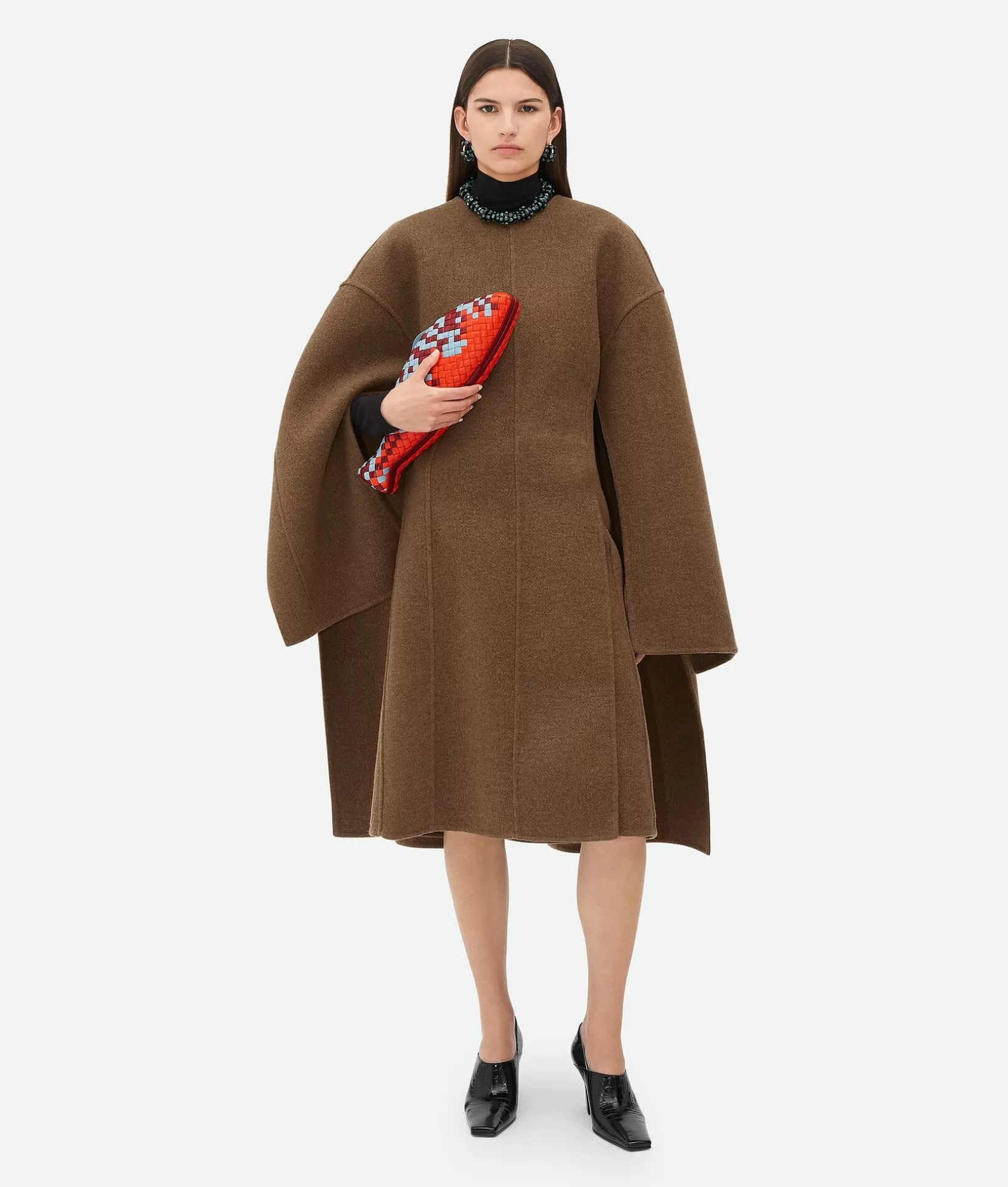 Dresses>Bottega Veneta Melange Cashmere Cape Dress Gingersnap/melange