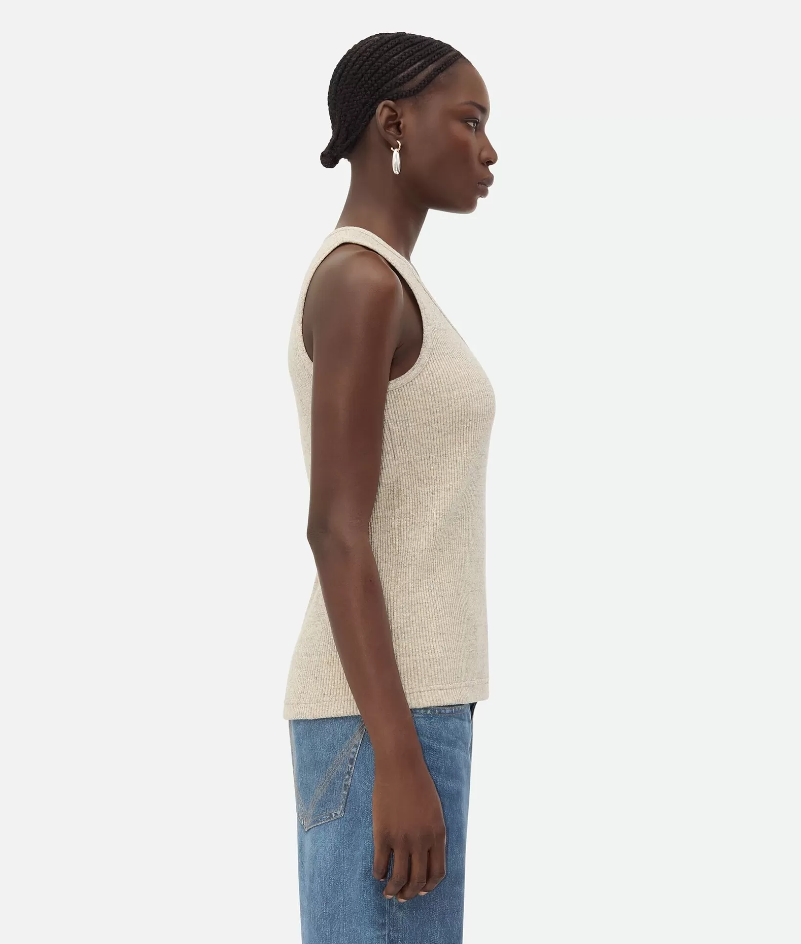 Tops And T-Shirts>Bottega Veneta Melange Cotton Rib Tank Top Light beige melange