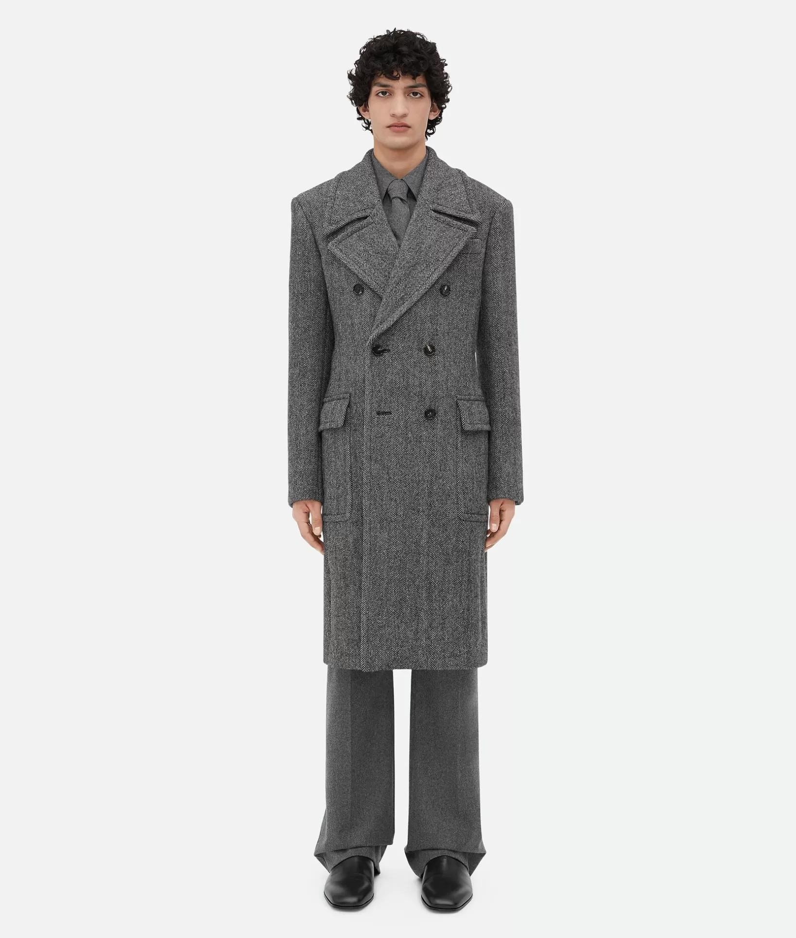 Coats>Bottega Veneta Melange Wool Coat Black/grey melange