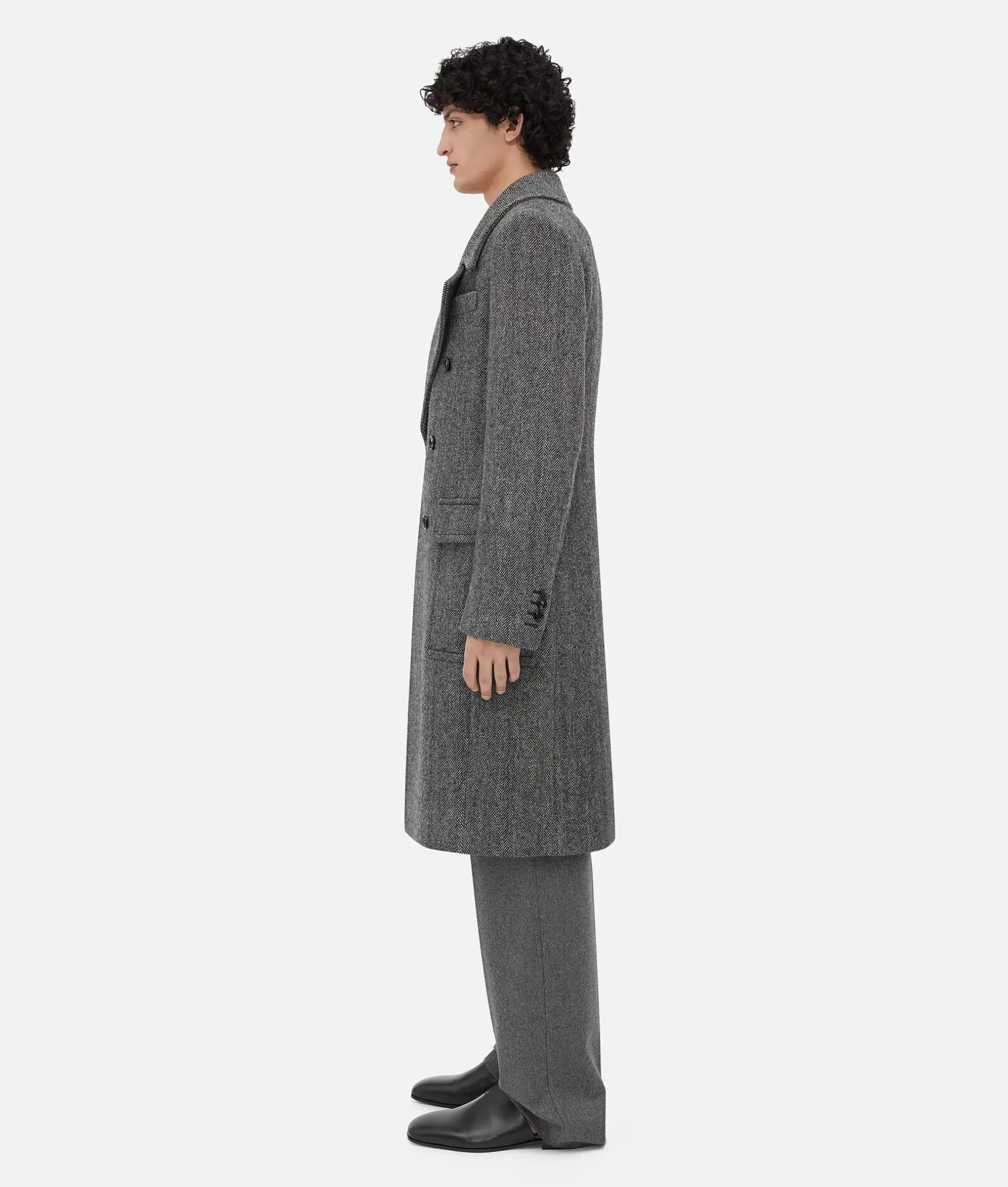 Coats>Bottega Veneta Melange Wool Coat Black/grey melange