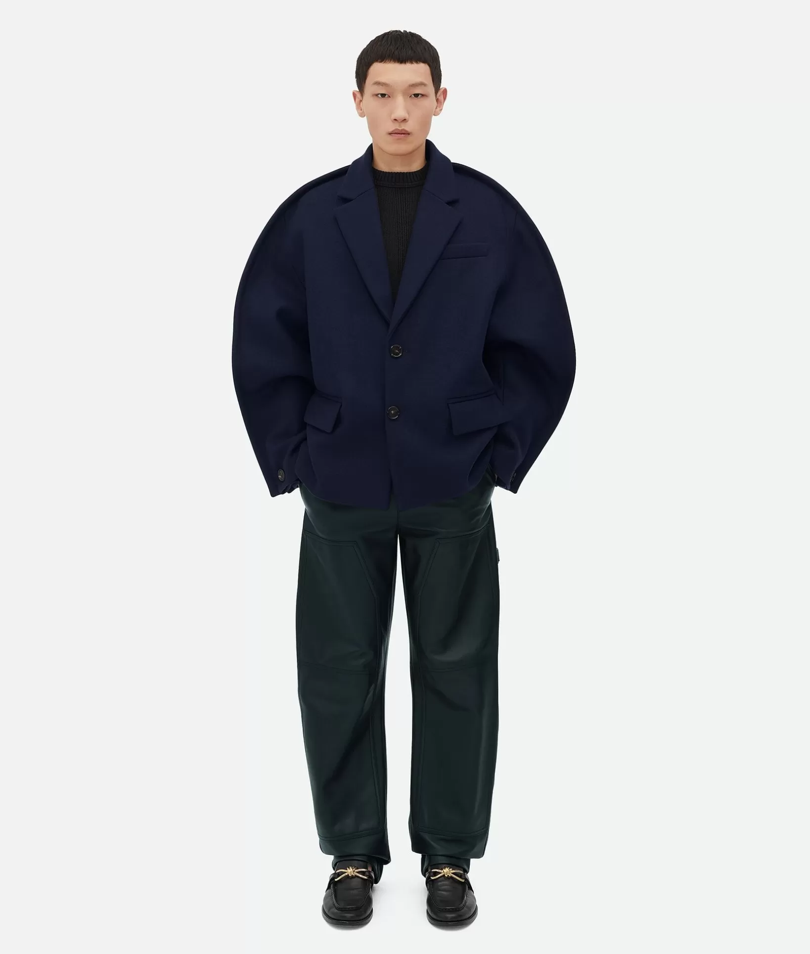 Coats>Bottega Veneta Melange Wool Felt Coat Dark navy