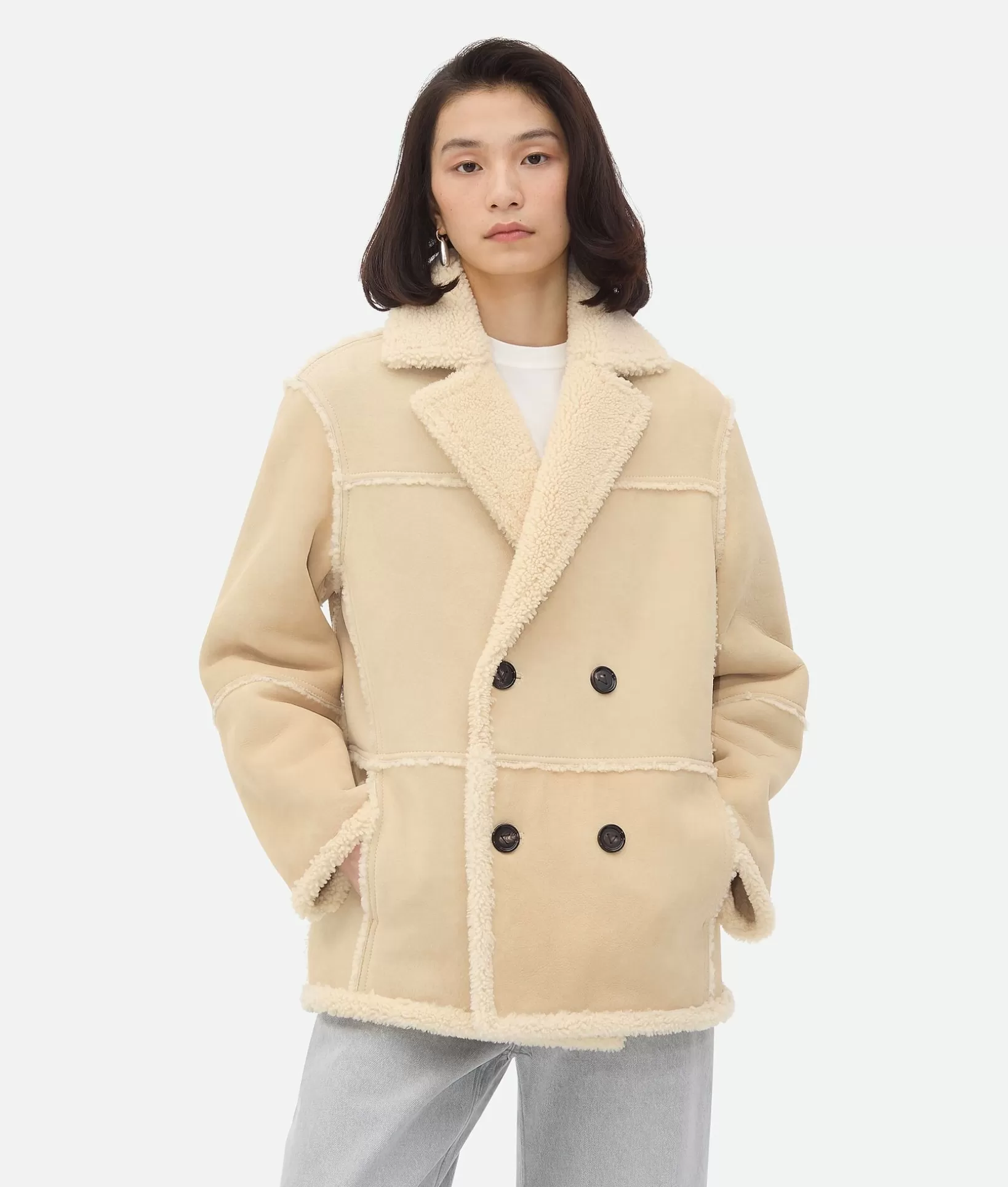 Jackets>Bottega Veneta Merino Shearling Blouson Beige