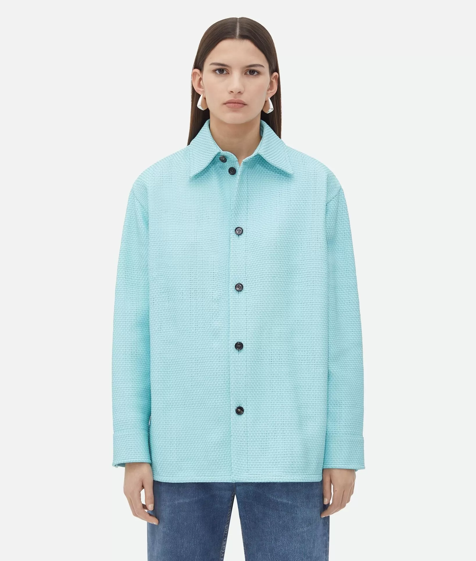 Shirts | Leather>Bottega Veneta Mini Intrecciato Leather Shirt Pale blue