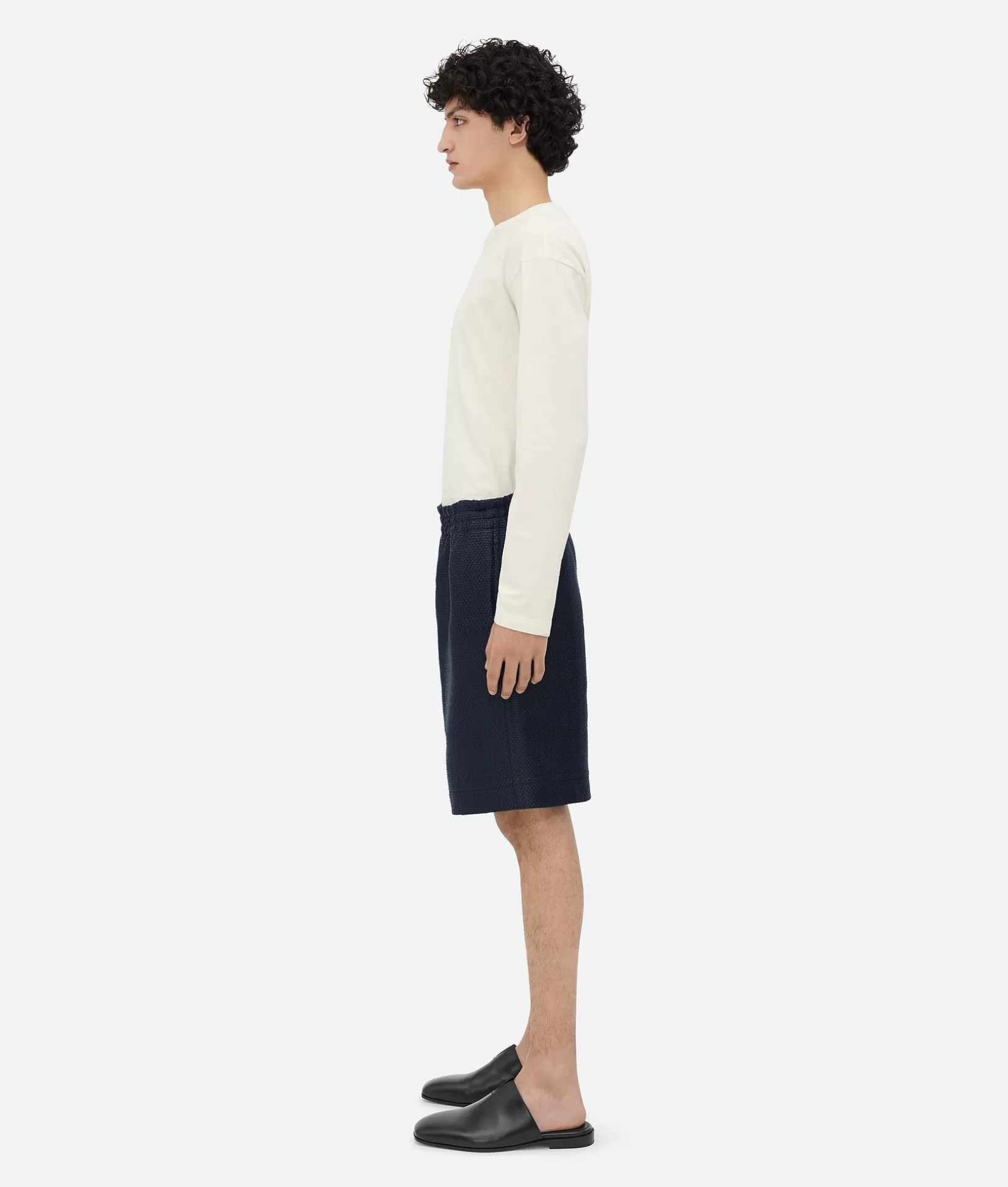 Leather | Trousers And Shorts>Bottega Veneta Mini Intrecciato Leather Shorts Midnight blue