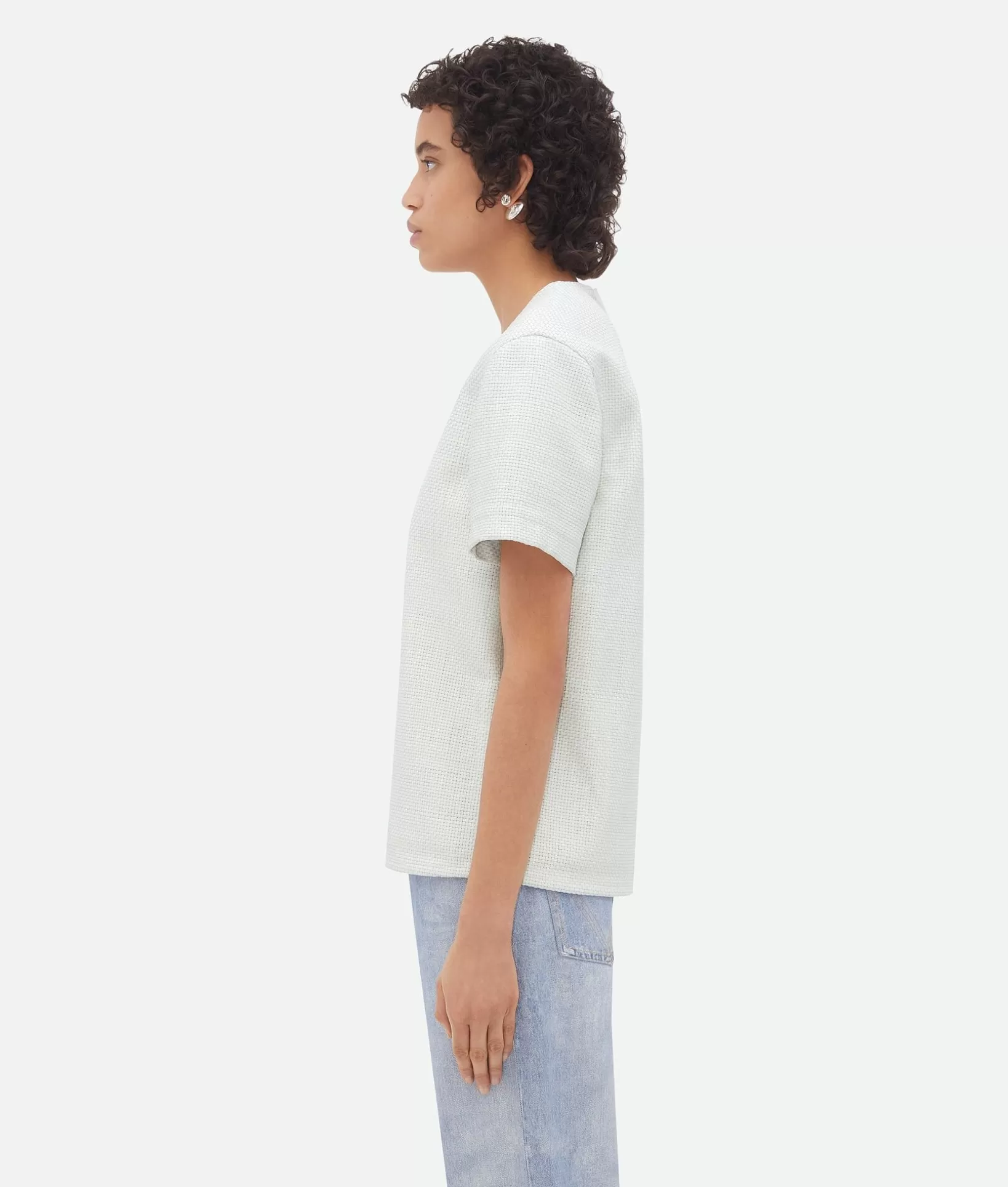 Leather>Bottega Veneta Mini Intrecciato Leather T-Shirt Optic white