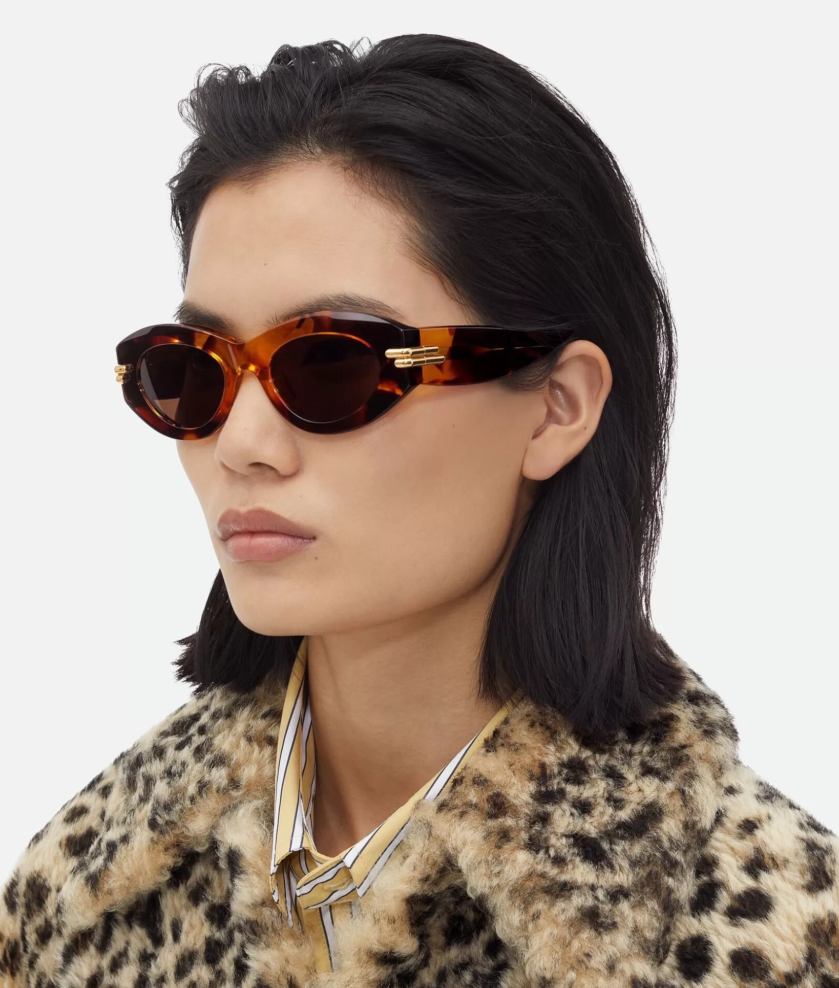 Sunglasses | Sunglasses>Bottega Veneta Mitre Oval Sunglasses Havana/brown