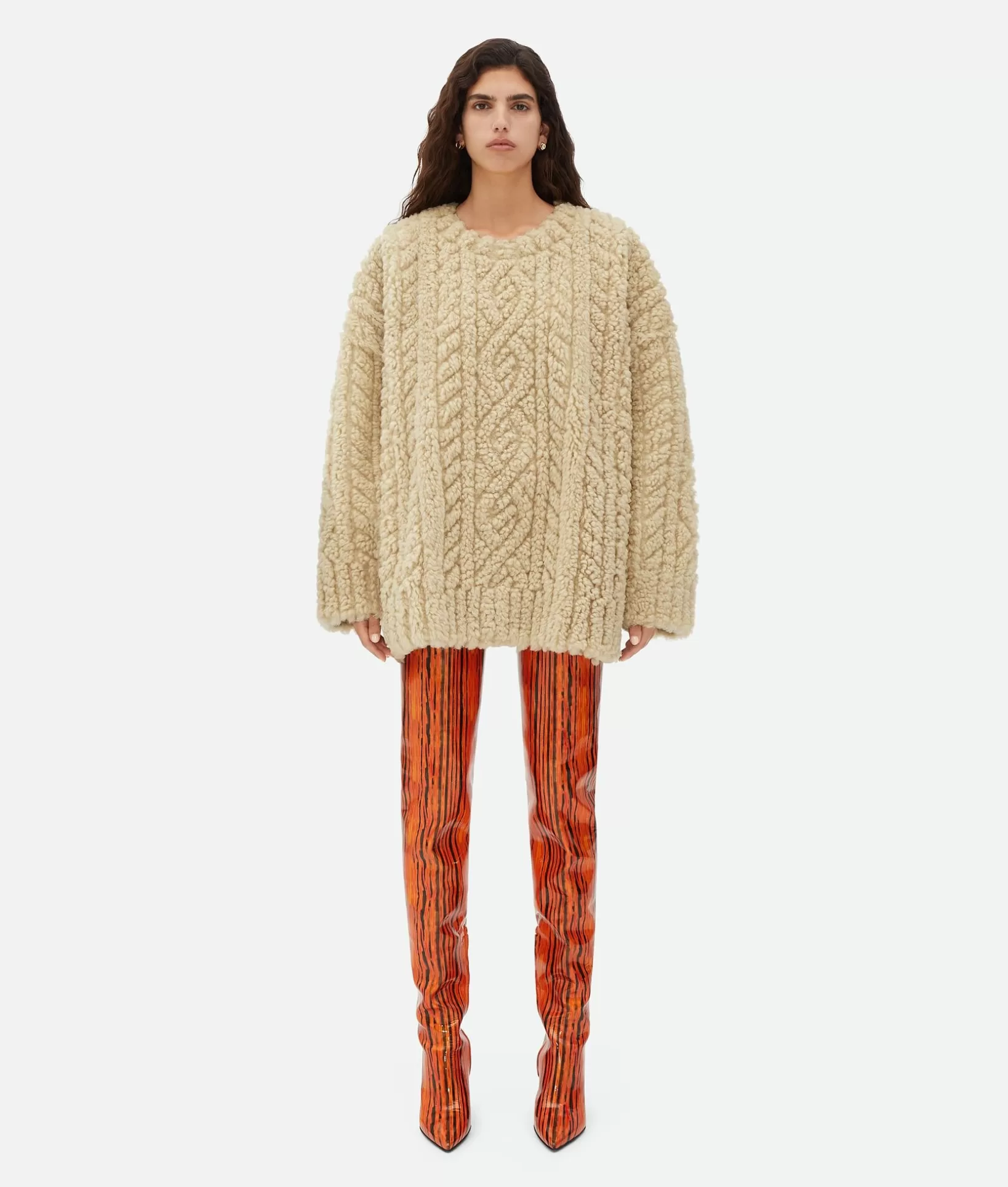 Knitwear>Bottega Veneta Needlepunch Shearling Jumper Birch