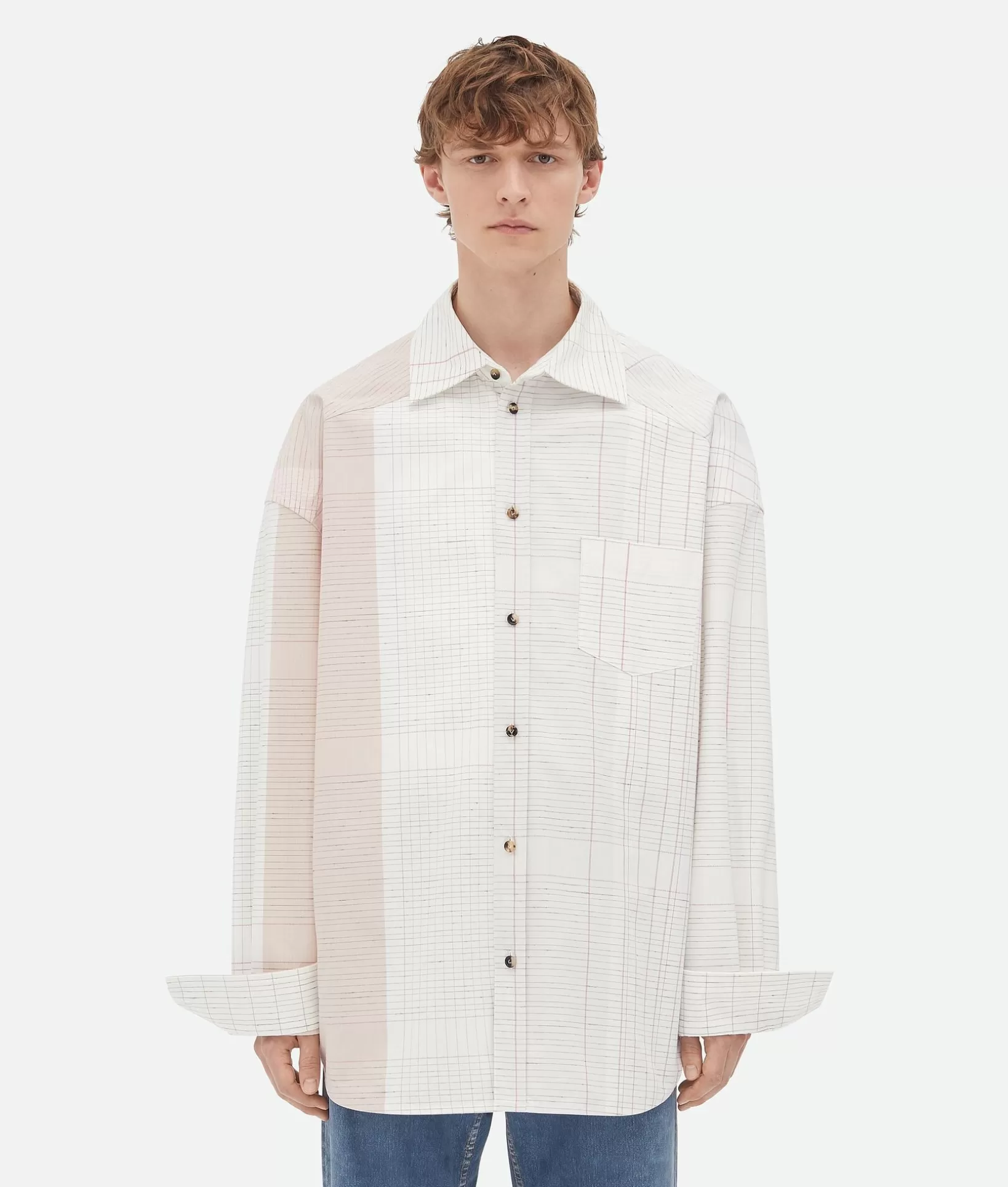 Shirts>Bottega Veneta Notebook Cotton Shirt Off white/pink