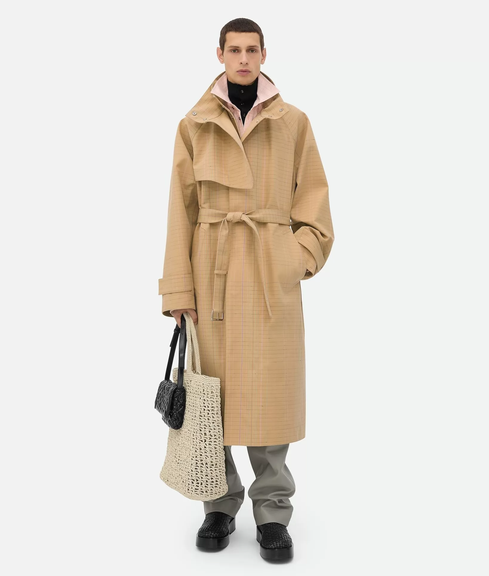 Coats>Bottega Veneta Notebook Wool Cotton Trench Coat Granola/pink/blue