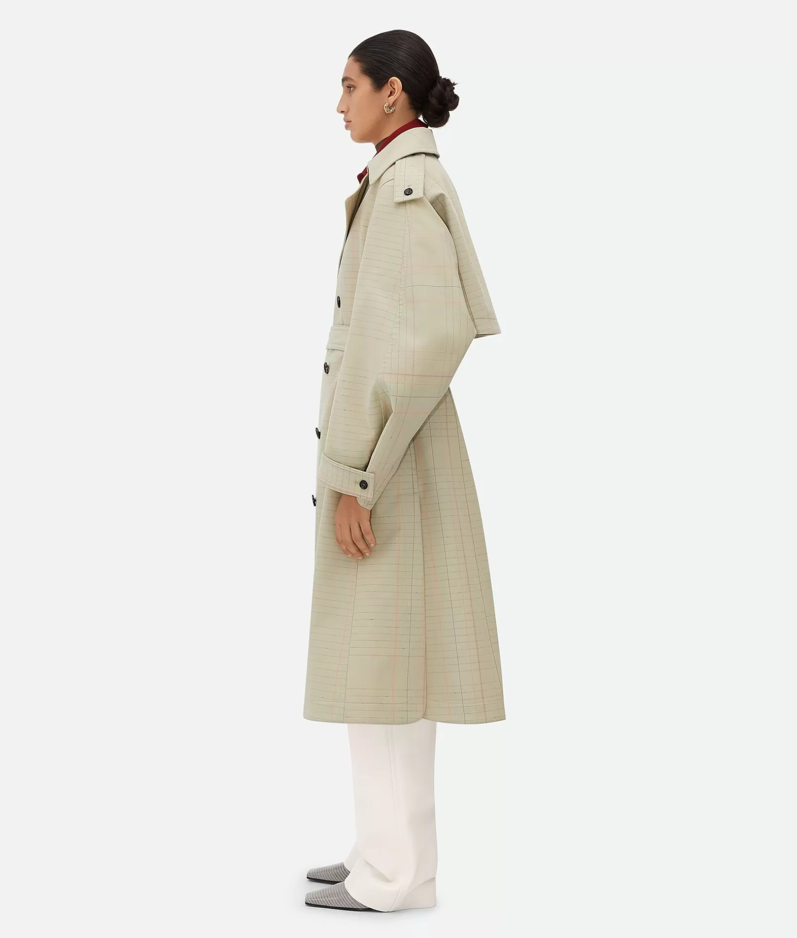 Coats>Bottega Veneta Notebook Wool Cotton Trench Coat Pale sage melange