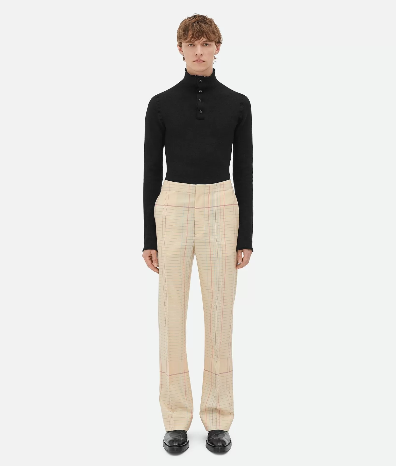 Trousers And Shorts>Bottega Veneta Notebook Wool Twill Flared Trousers Beige/pink/blue