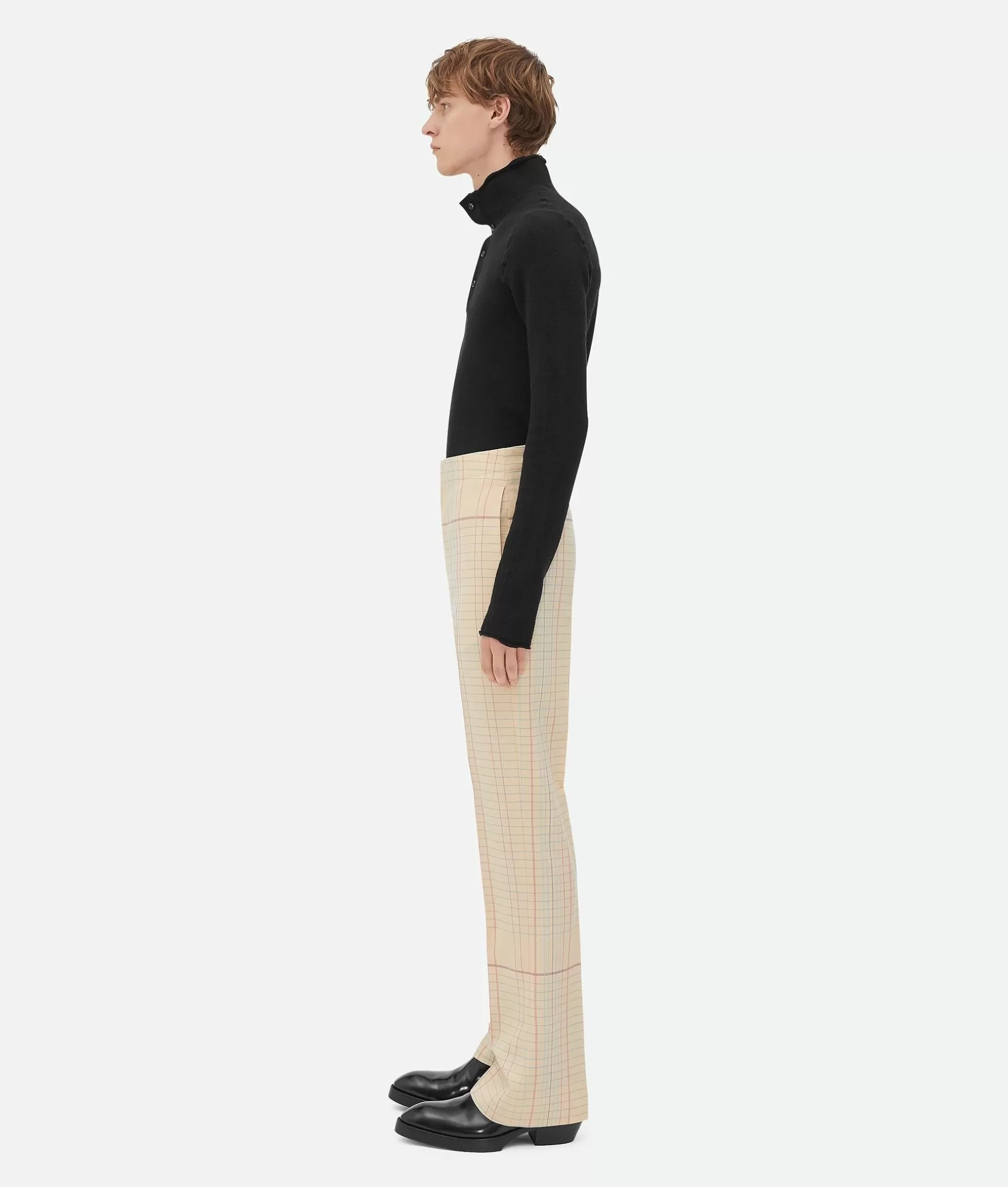 Trousers And Shorts>Bottega Veneta Notebook Wool Twill Flared Trousers Beige/pink/blue