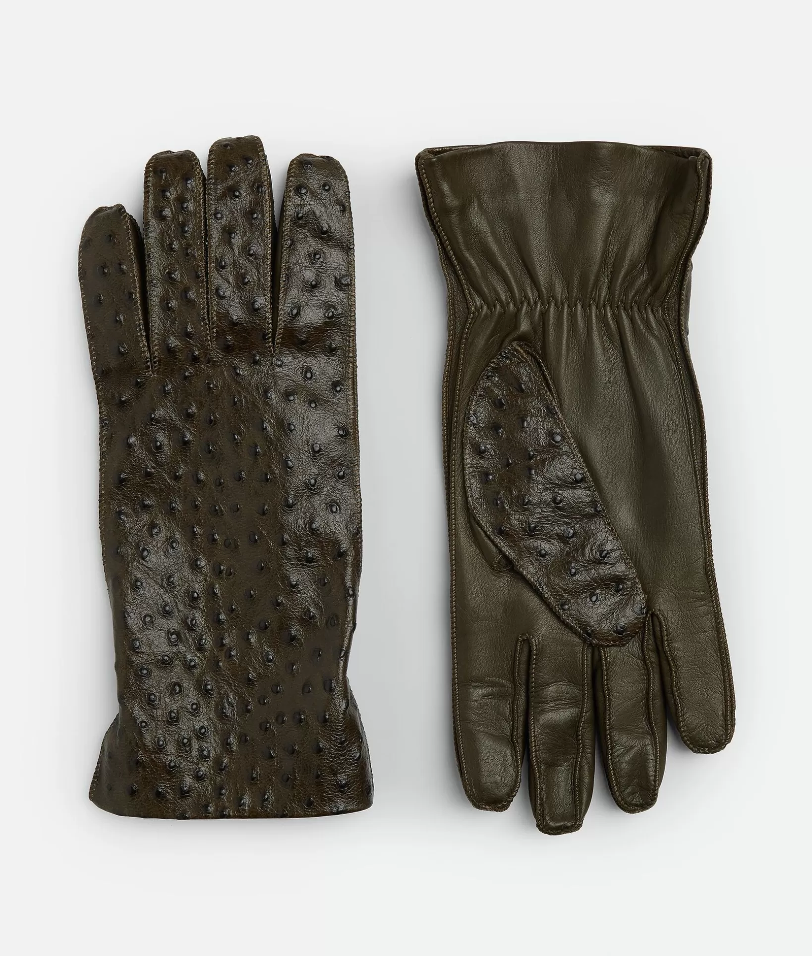 Gloves>Bottega Veneta Ostrich-Effect Leather Gloves Seaweed