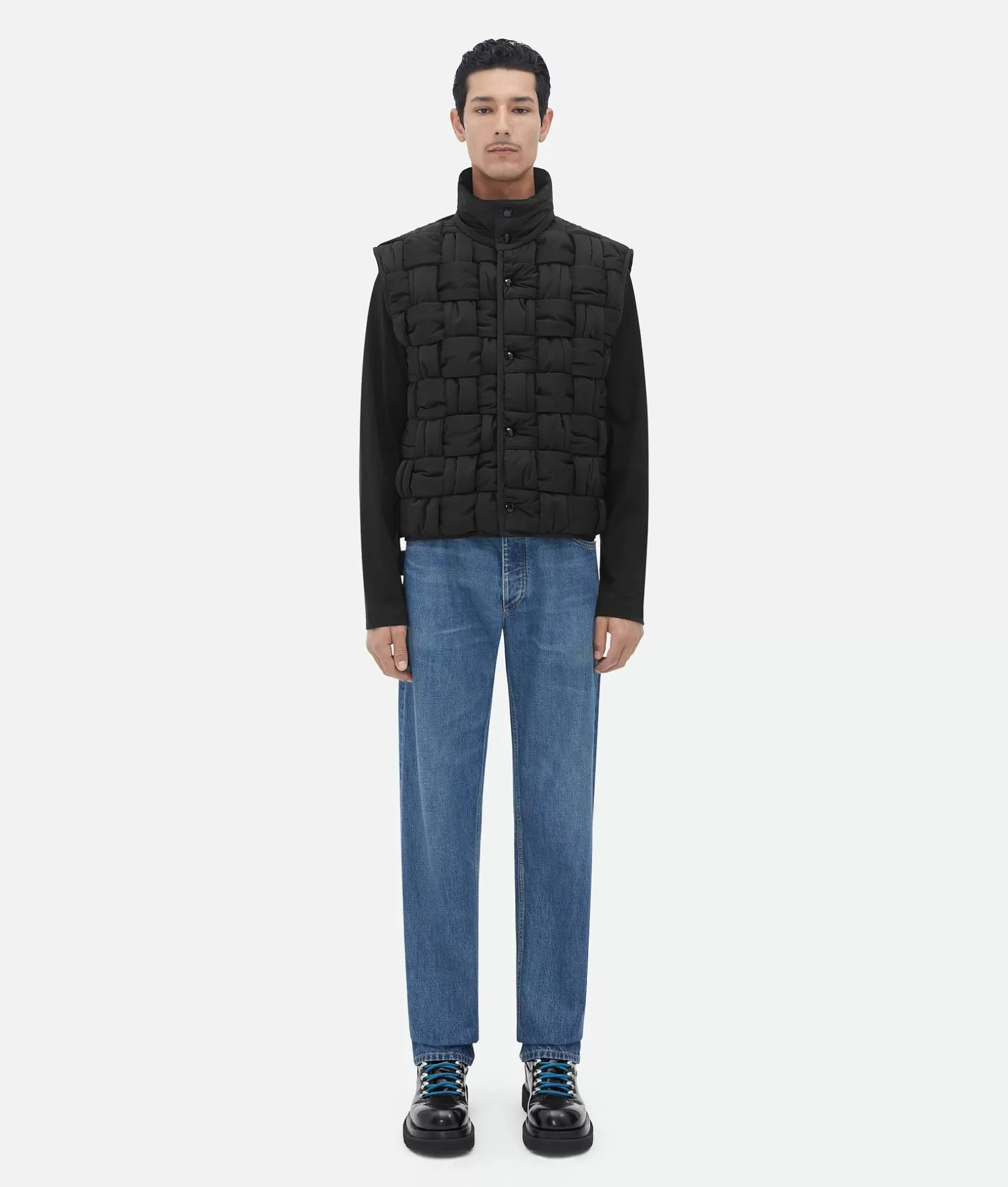 Coats>Bottega Veneta Padded Nylon Intreccio Gilet Black