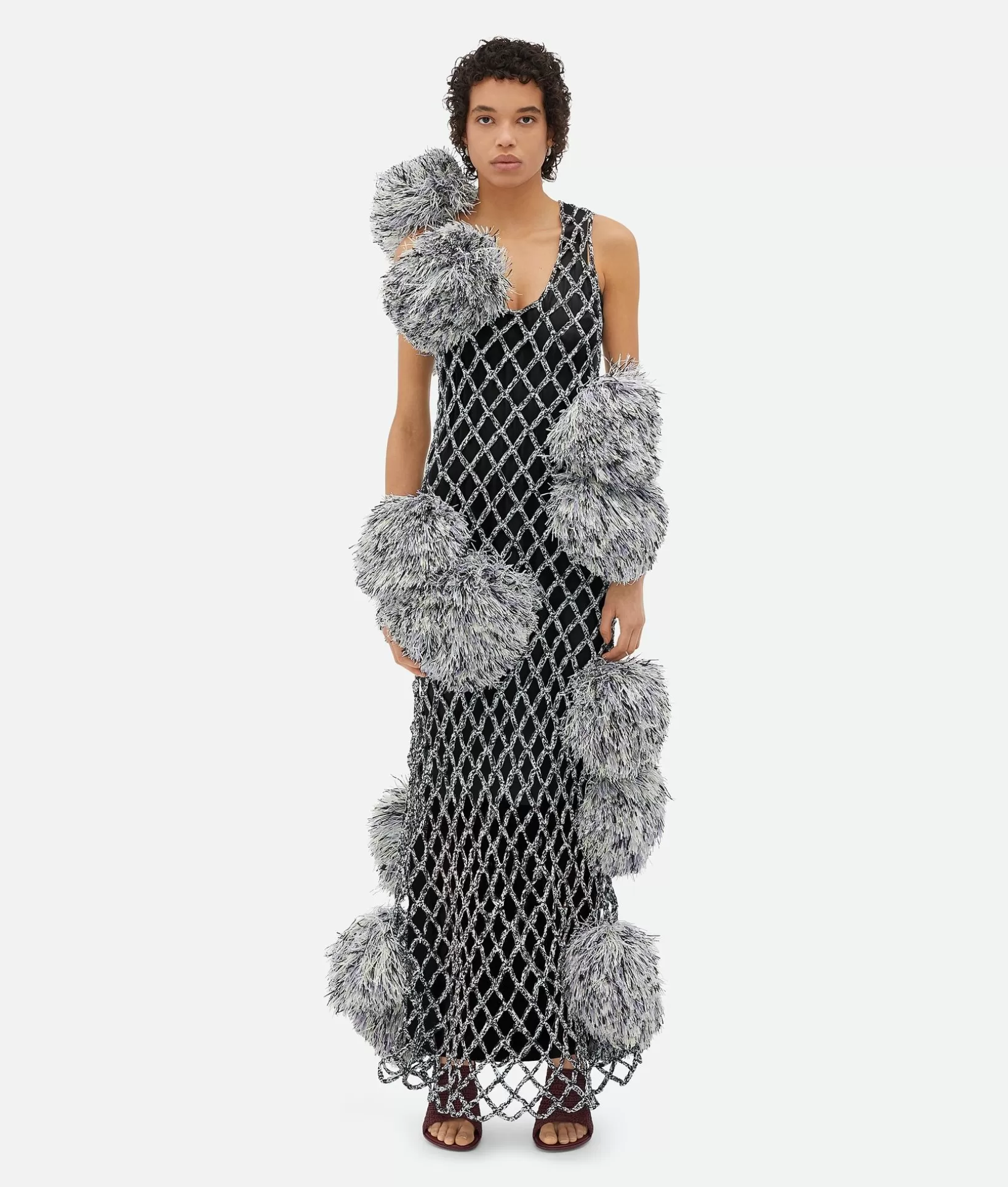 Dresses>Bottega Veneta Paper Mesh Crochet Dress With Pompom Black/bubble