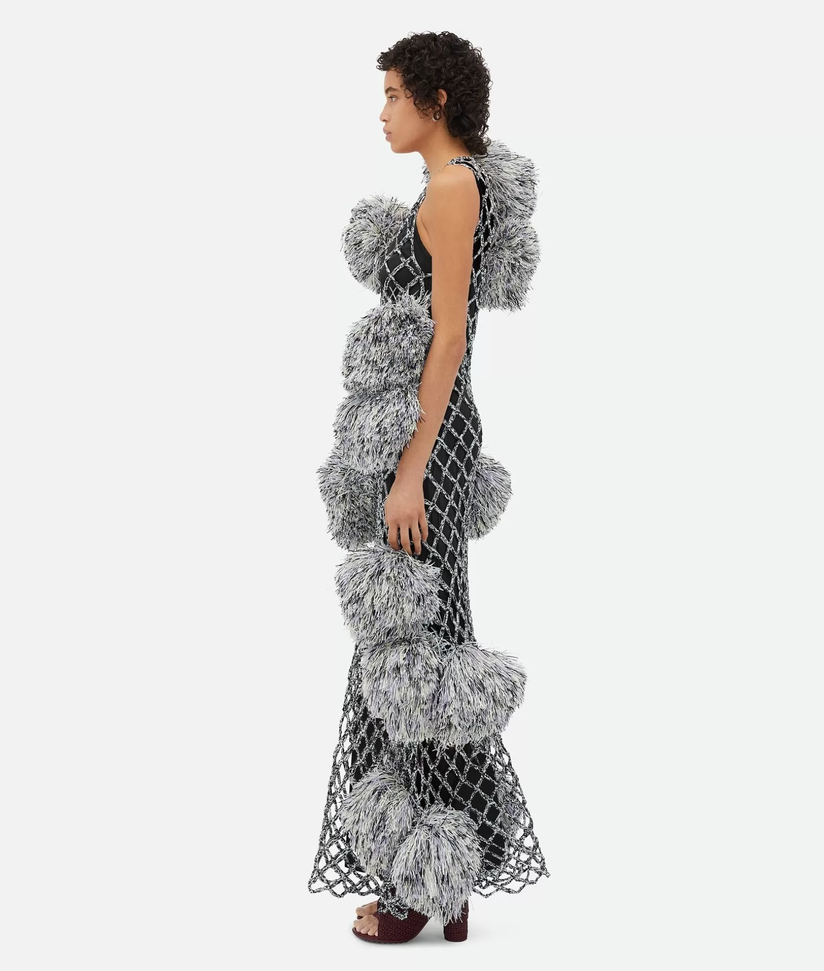 Dresses>Bottega Veneta Paper Mesh Crochet Dress With Pompom Black/bubble