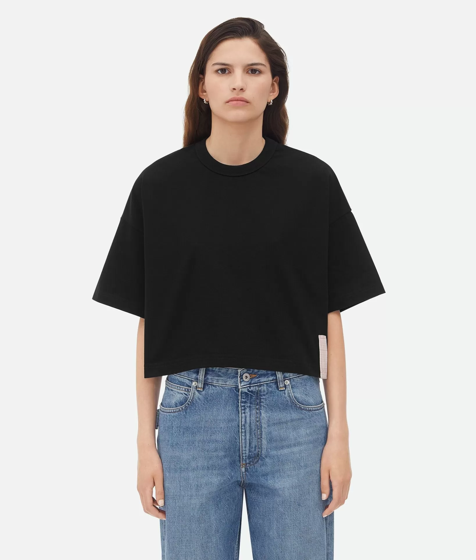 Tops And T-Shirts>Bottega Veneta Pima Cotton Jersey Crop T-Shirt Black