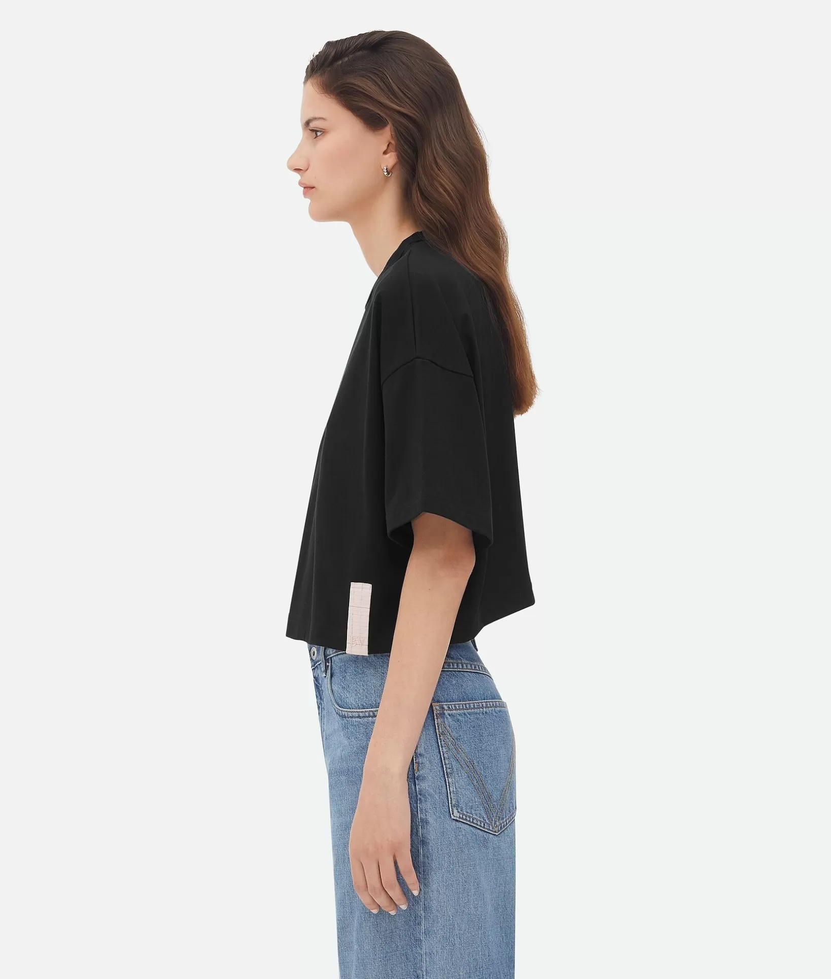 Tops And T-Shirts>Bottega Veneta Pima Cotton Jersey Crop T-Shirt Black