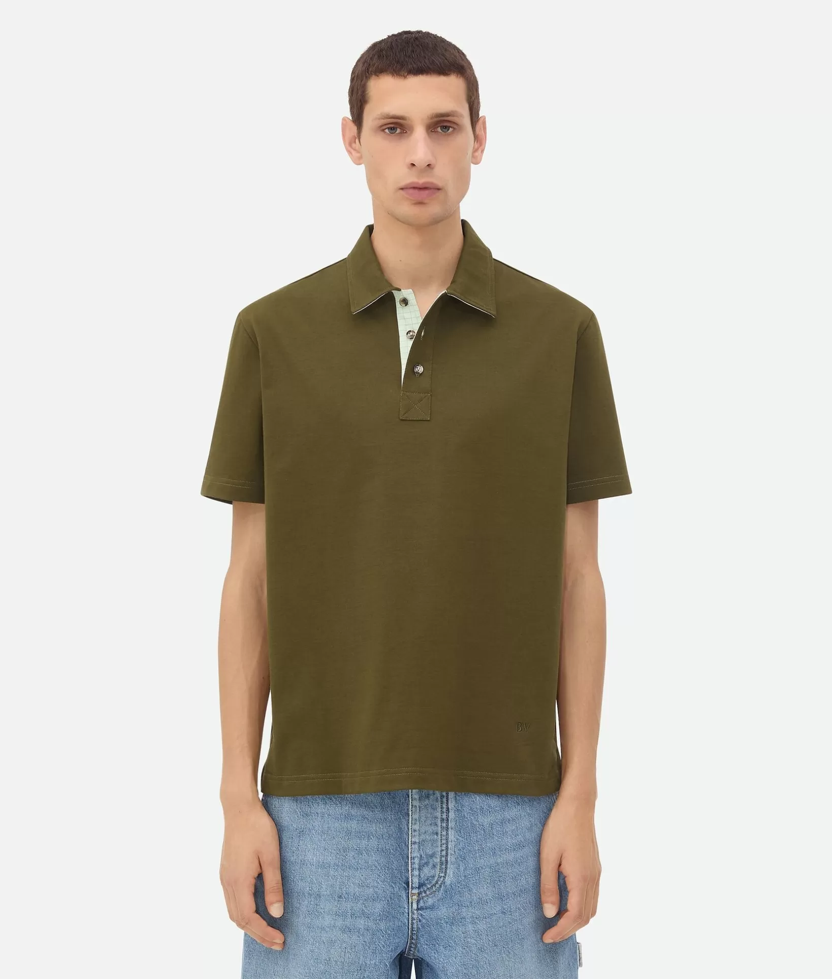 Polos>Bottega Veneta Pima Cotton Jersey Polo Olive oil