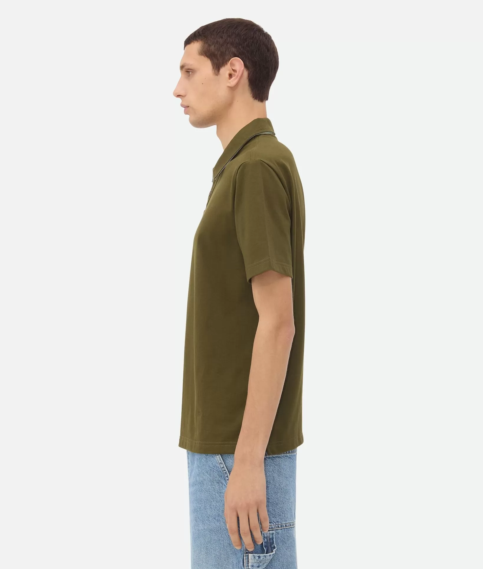 Polos>Bottega Veneta Pima Cotton Jersey Polo Olive oil