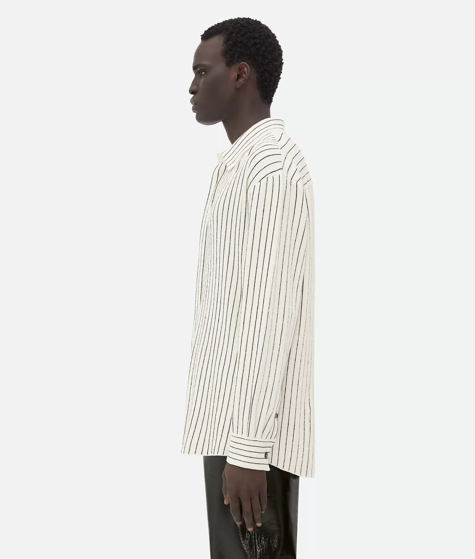 Shirts>Bottega Veneta Pinstripe Knitted Linen Shirt Chalk/grey melange