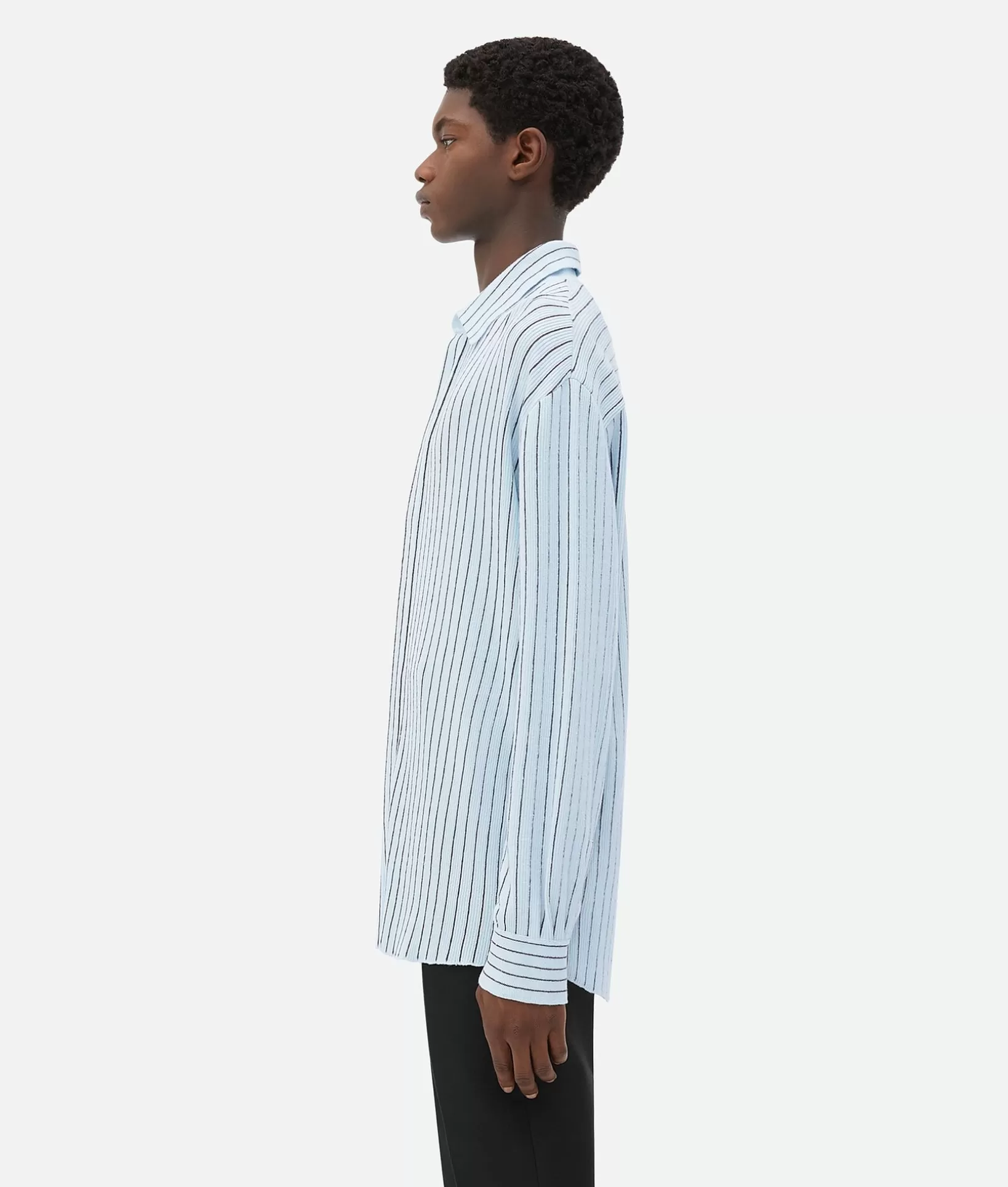 Shirts>Bottega Veneta Pinstripe Knitted Linen Shirt Bubble/ dark chestnut