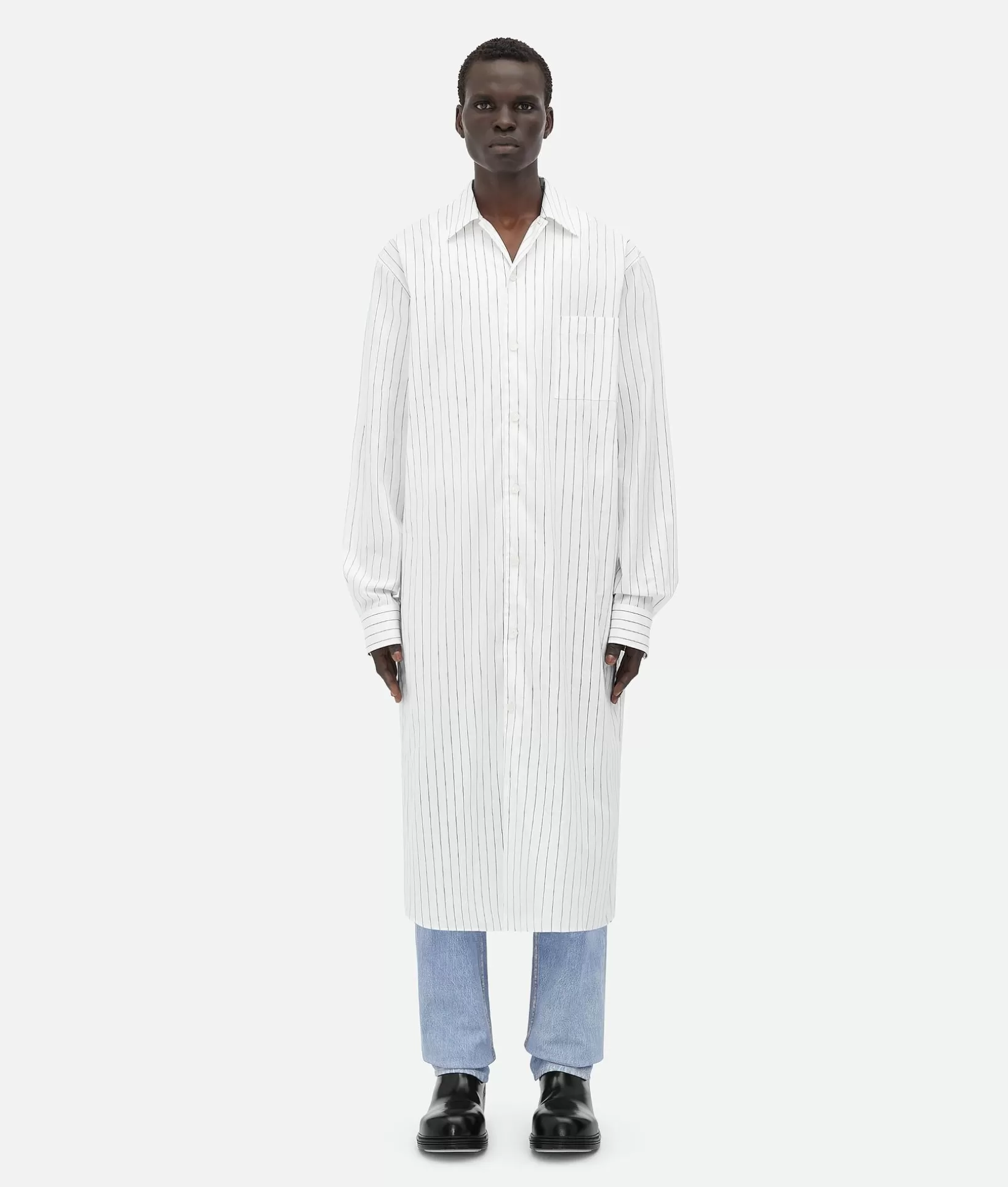 Shirts>Bottega Veneta Pinstripe Poplin Long Shirt White / Black