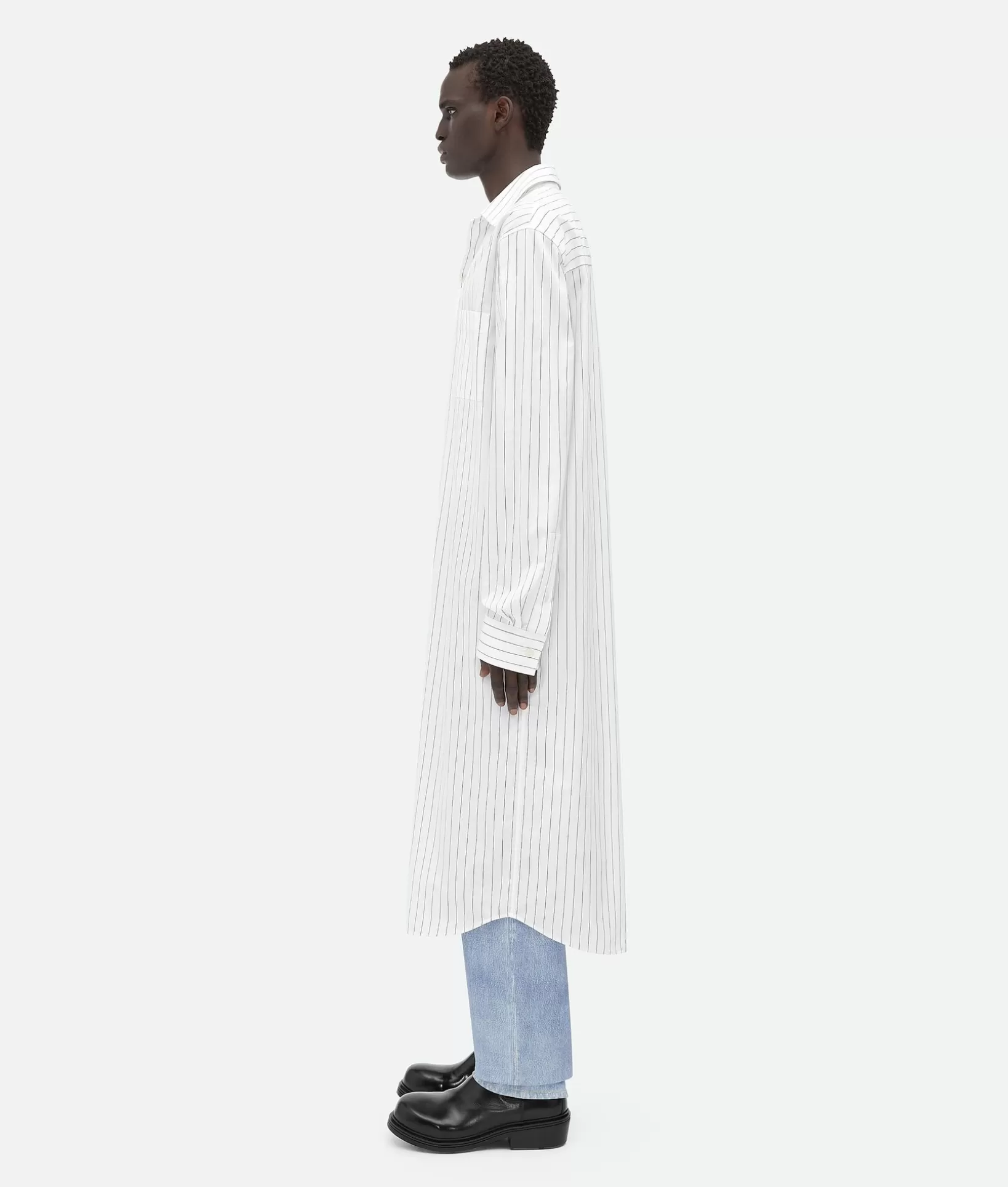 Shirts>Bottega Veneta Pinstripe Poplin Long Shirt White / Black