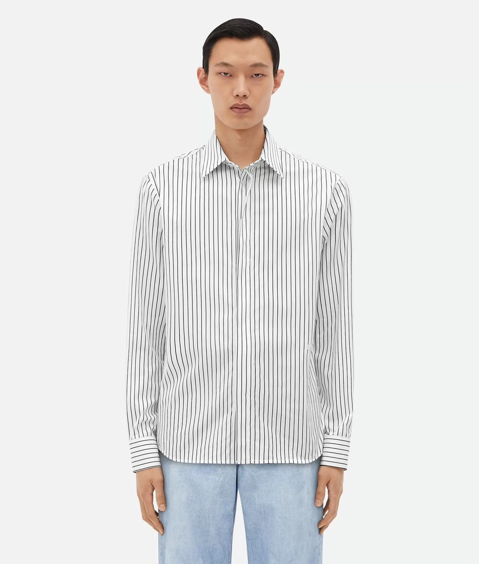 Shirts>Bottega Veneta Pinstripe Poplin Shirt White / Black