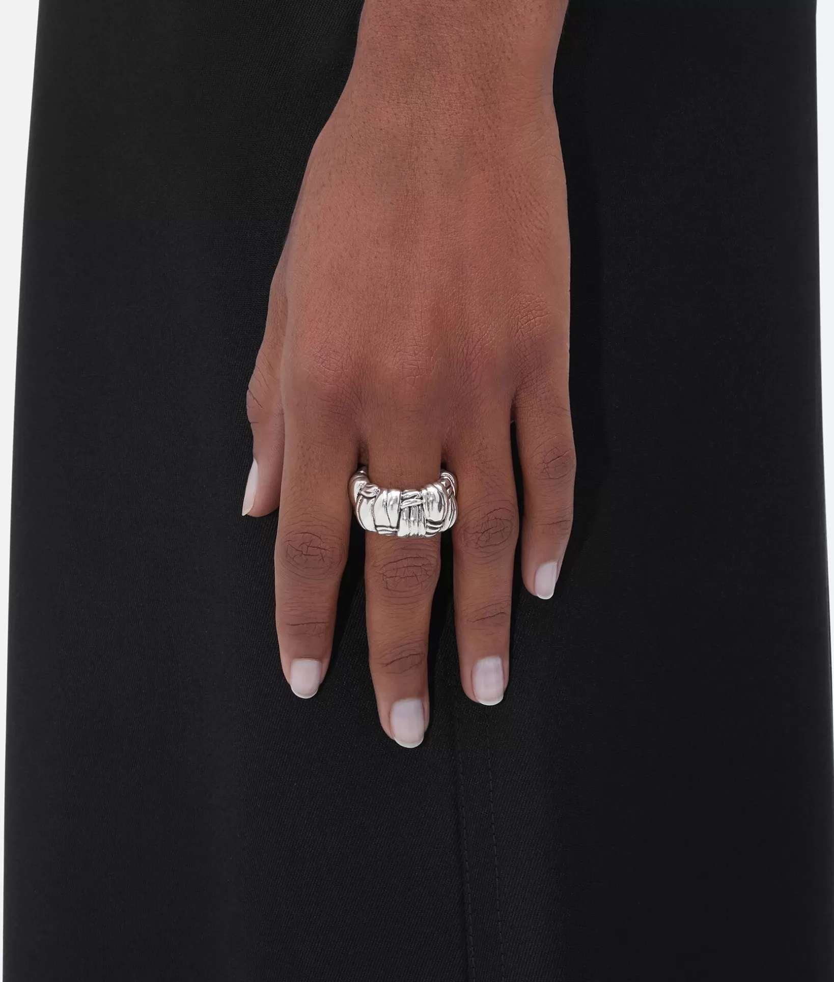 Rings>Bottega Veneta Pleat Ring Silver