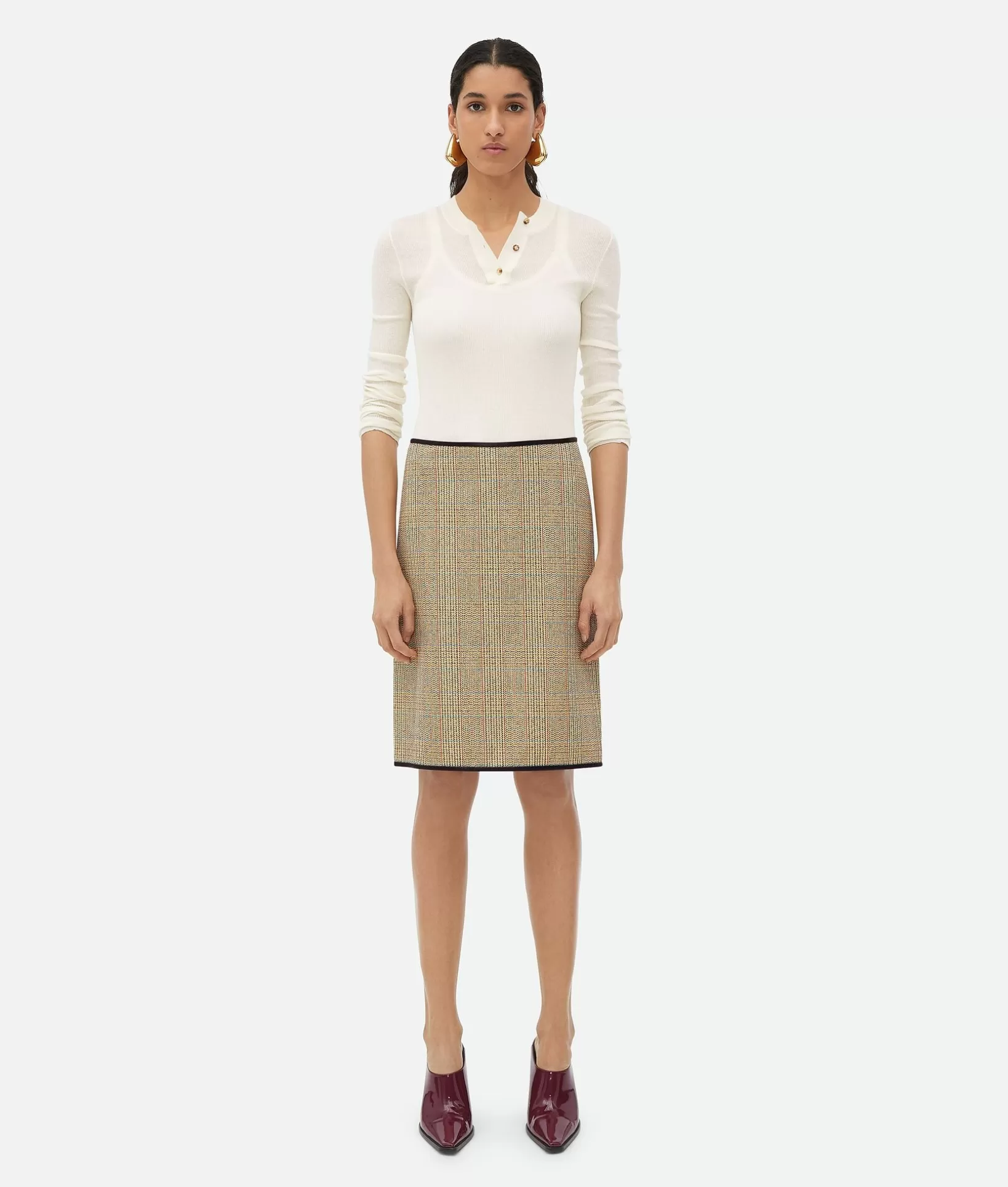 Skirts>Bottega Veneta Prince Of Wales Wool Skirt Beige/yellow/blue