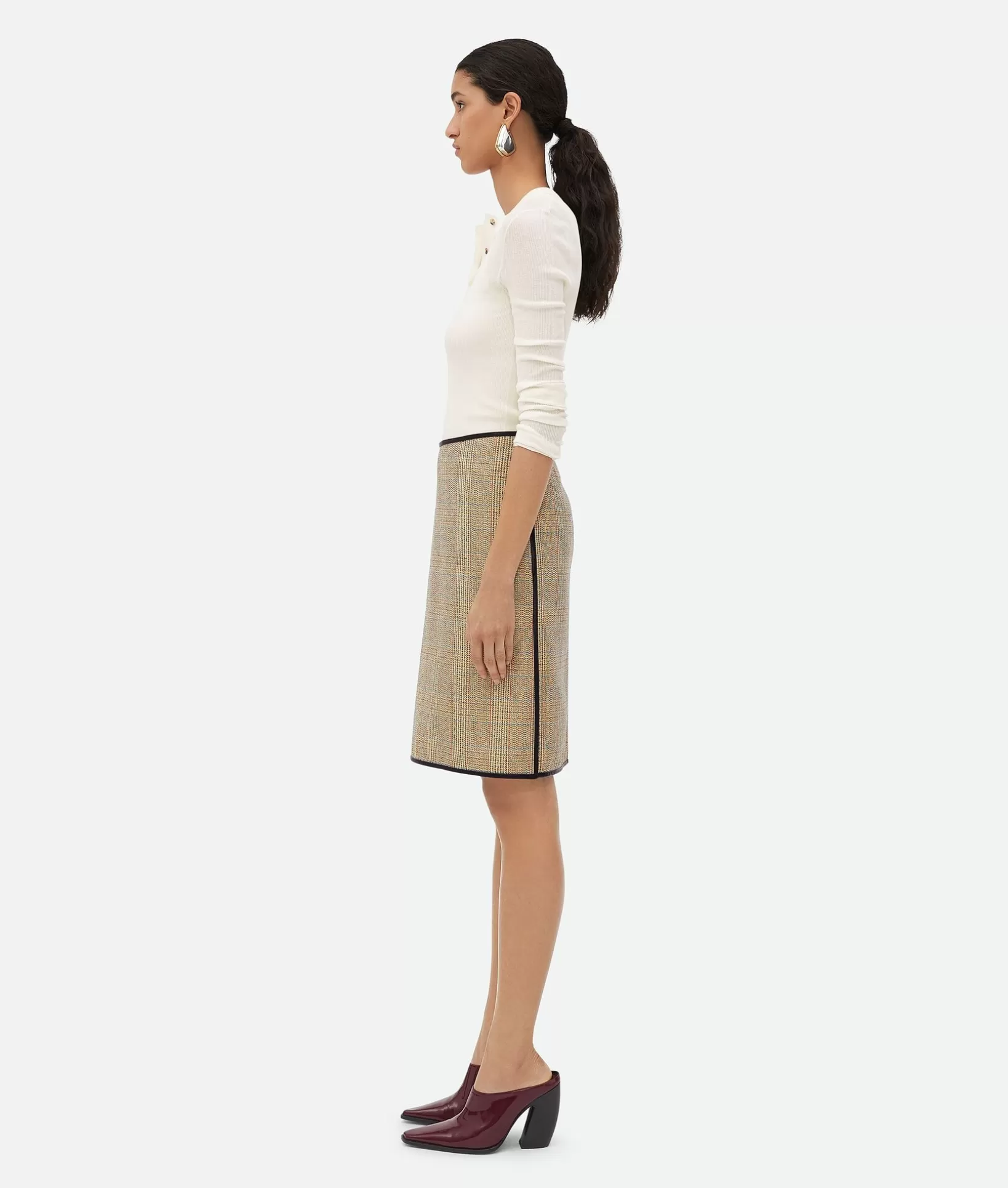 Skirts>Bottega Veneta Prince Of Wales Wool Skirt Beige/yellow/blue