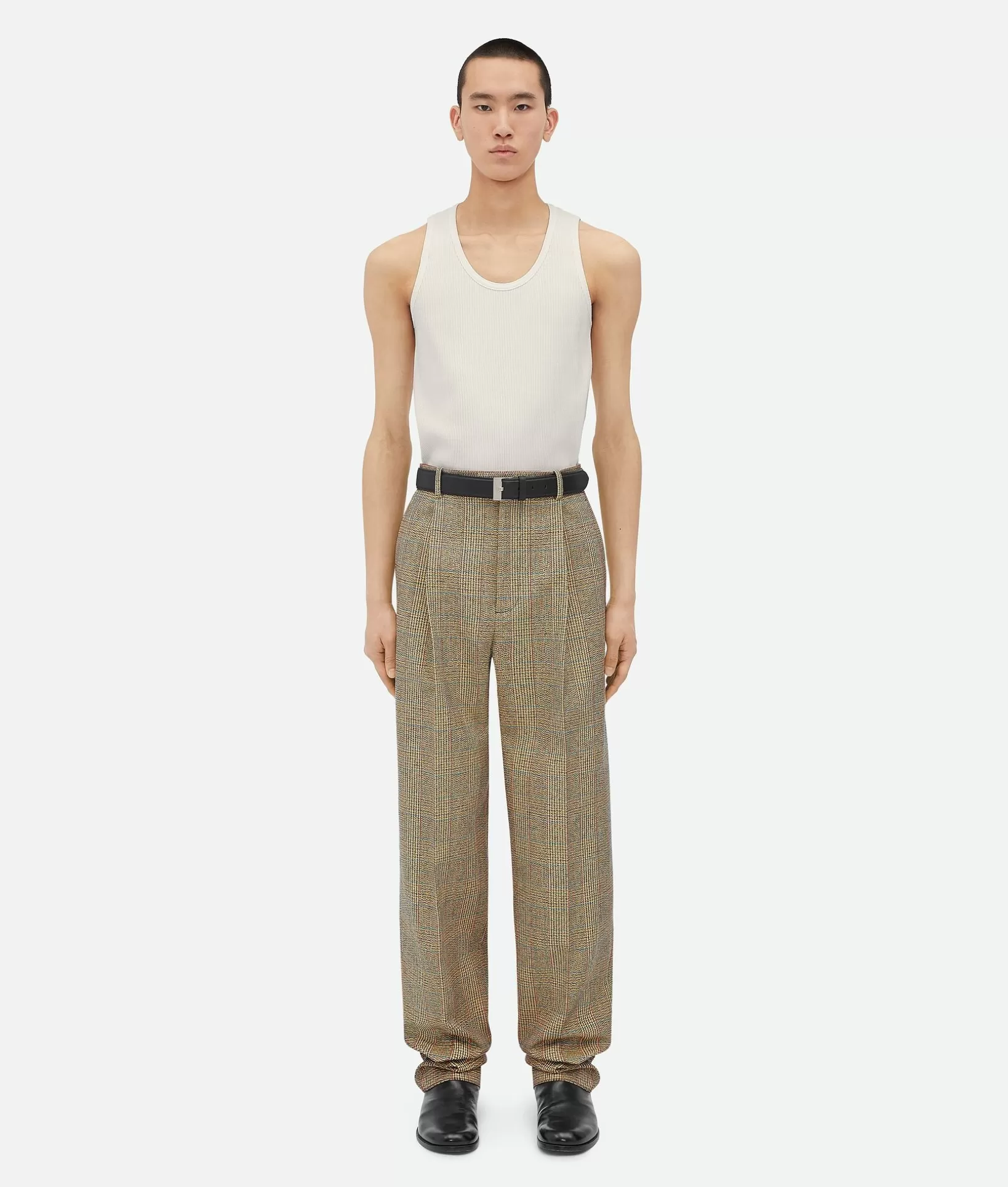 Trousers And Shorts>Bottega Veneta Prince Of Wales Wool Trousers Beige/yellow/blue