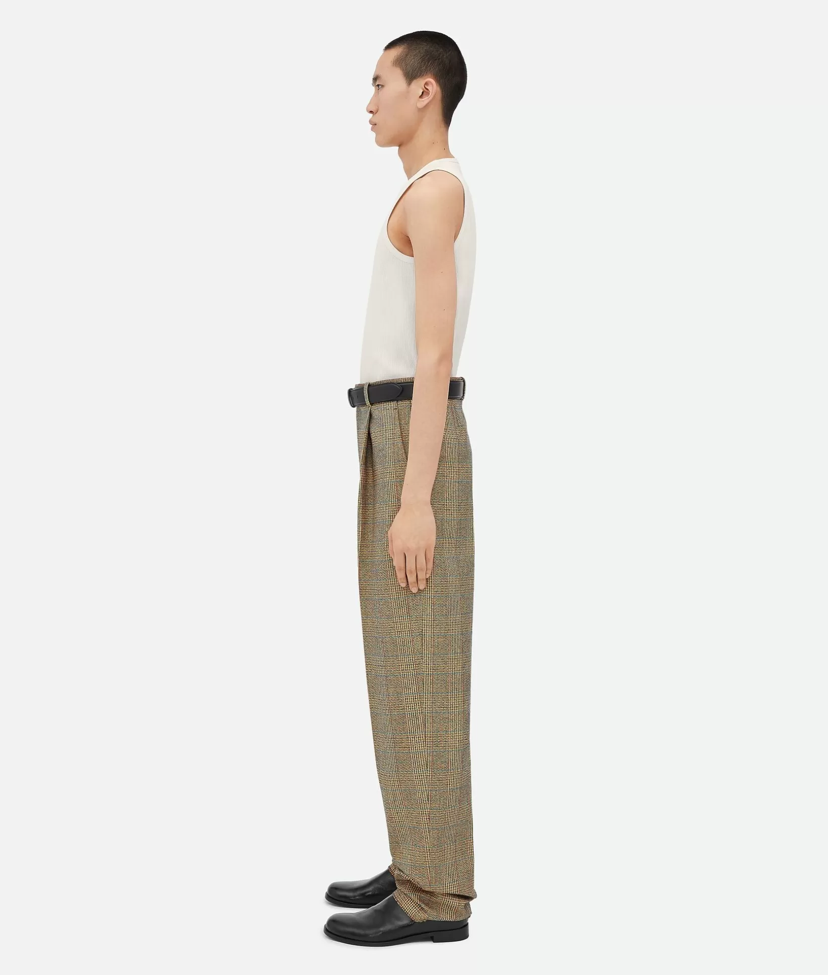 Trousers And Shorts>Bottega Veneta Prince Of Wales Wool Trousers Beige/yellow/blue