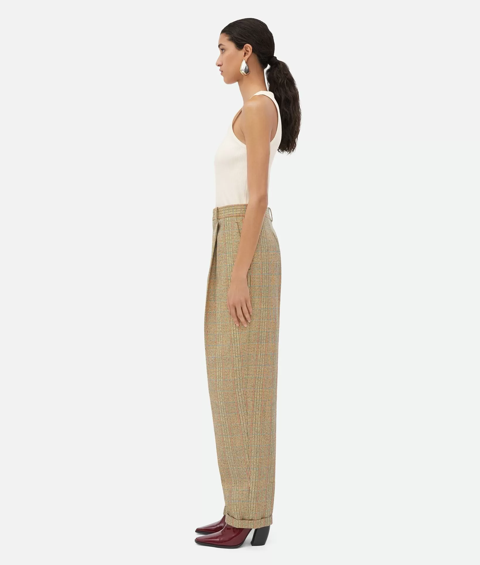 Trousers And Shorts>Bottega Veneta Prince Of Wales Wool Trousers Beige/yellow/blue