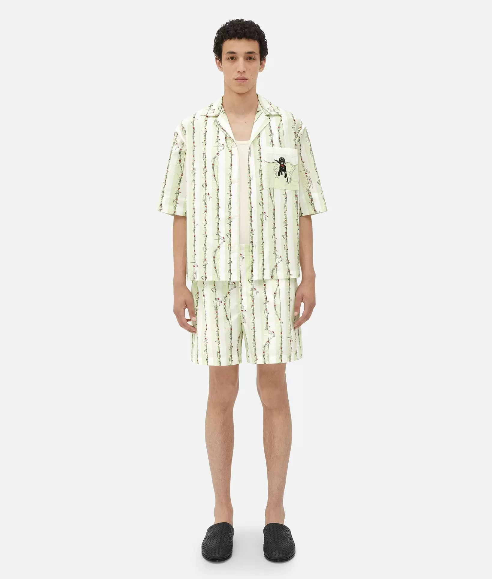 Trousers And Shorts>Bottega Veneta Printed Cotton Shorts Light cyan/red